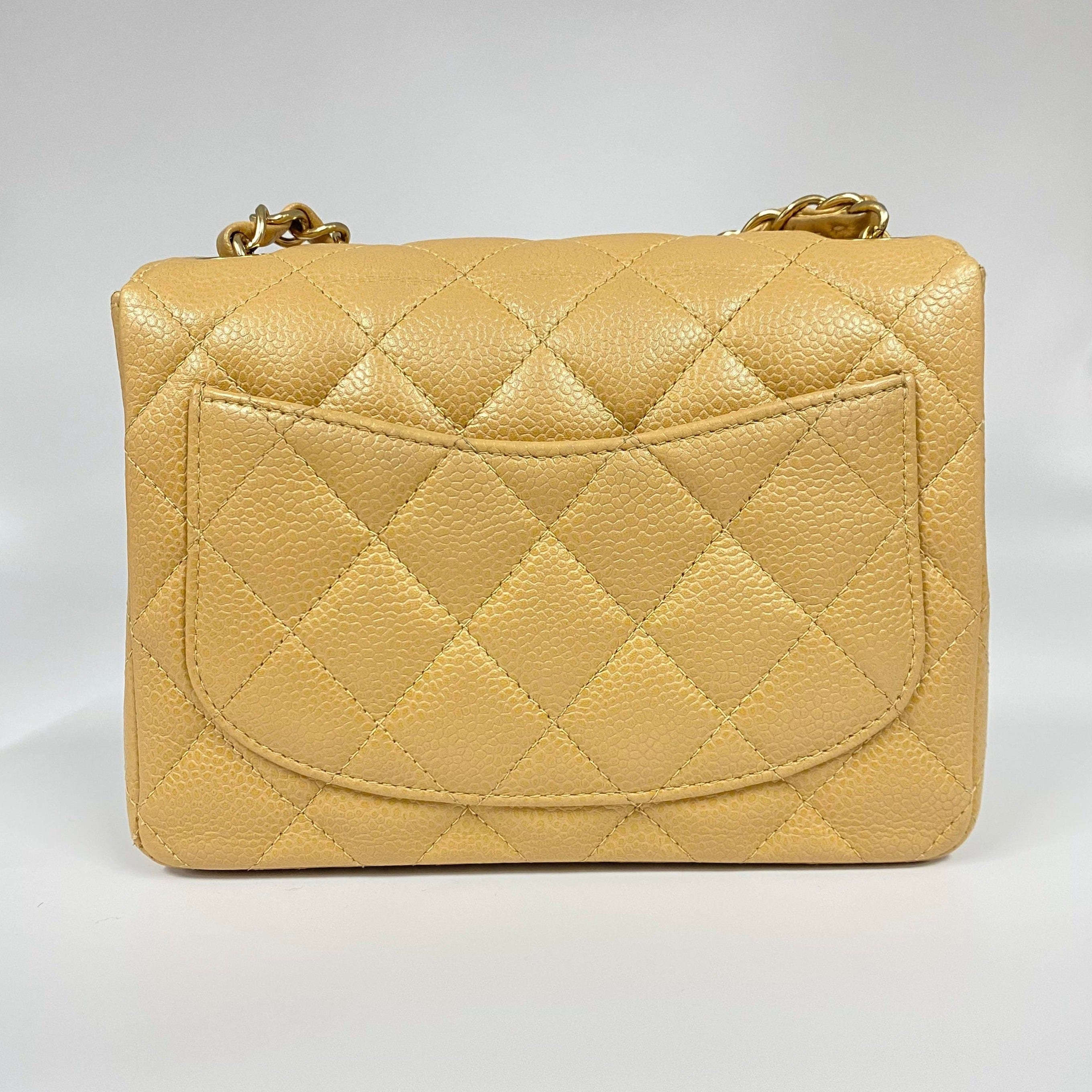 Chanel CHANEL VINTAGE MINI SQUARE 17 CHAIN SHOULDER BAG BEIGE CAVIAR SKIN 90215426