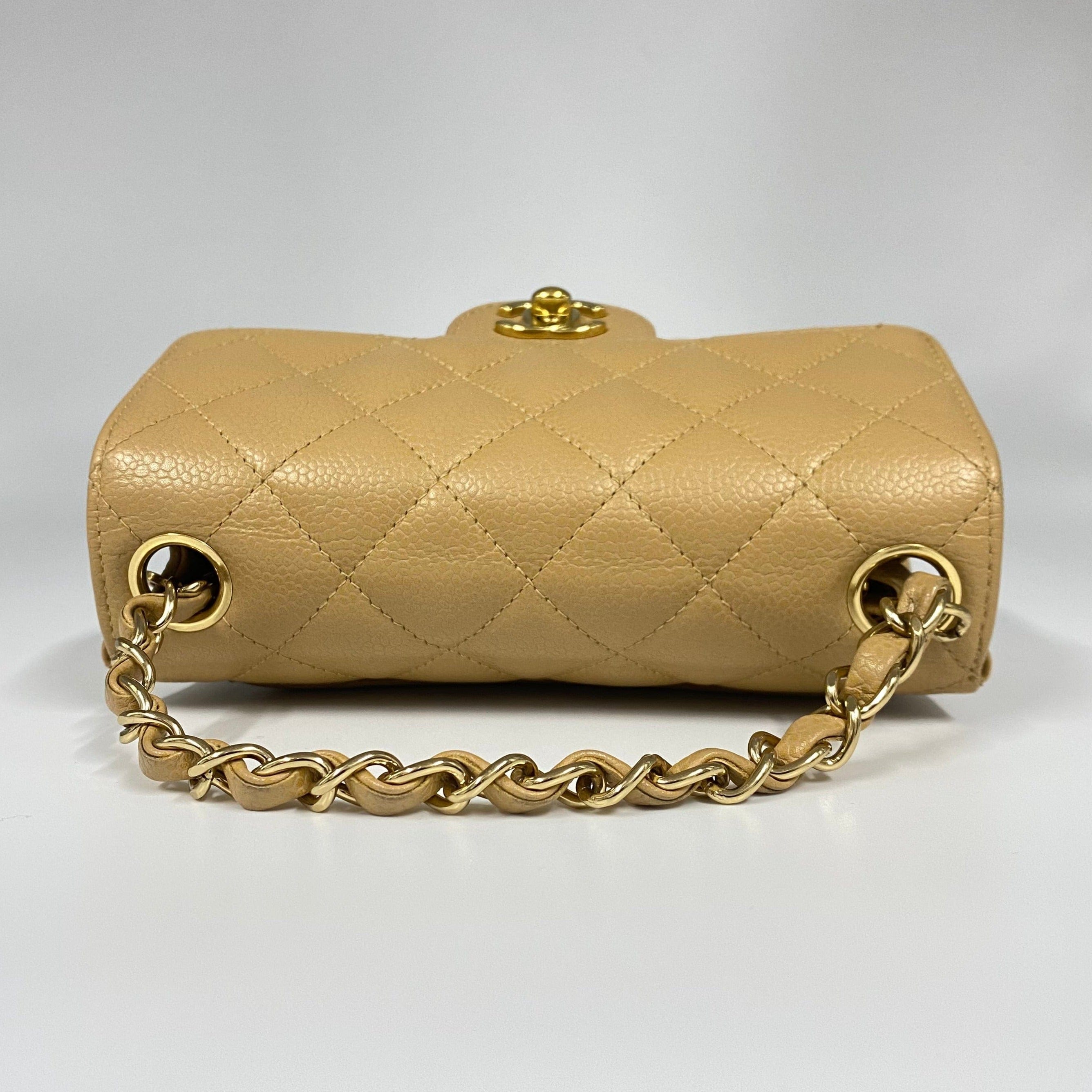 Chanel CHANEL VINTAGE MINI SQUARE 17 CHAIN SHOULDER BAG BEIGE CAVIAR SKIN 90215426