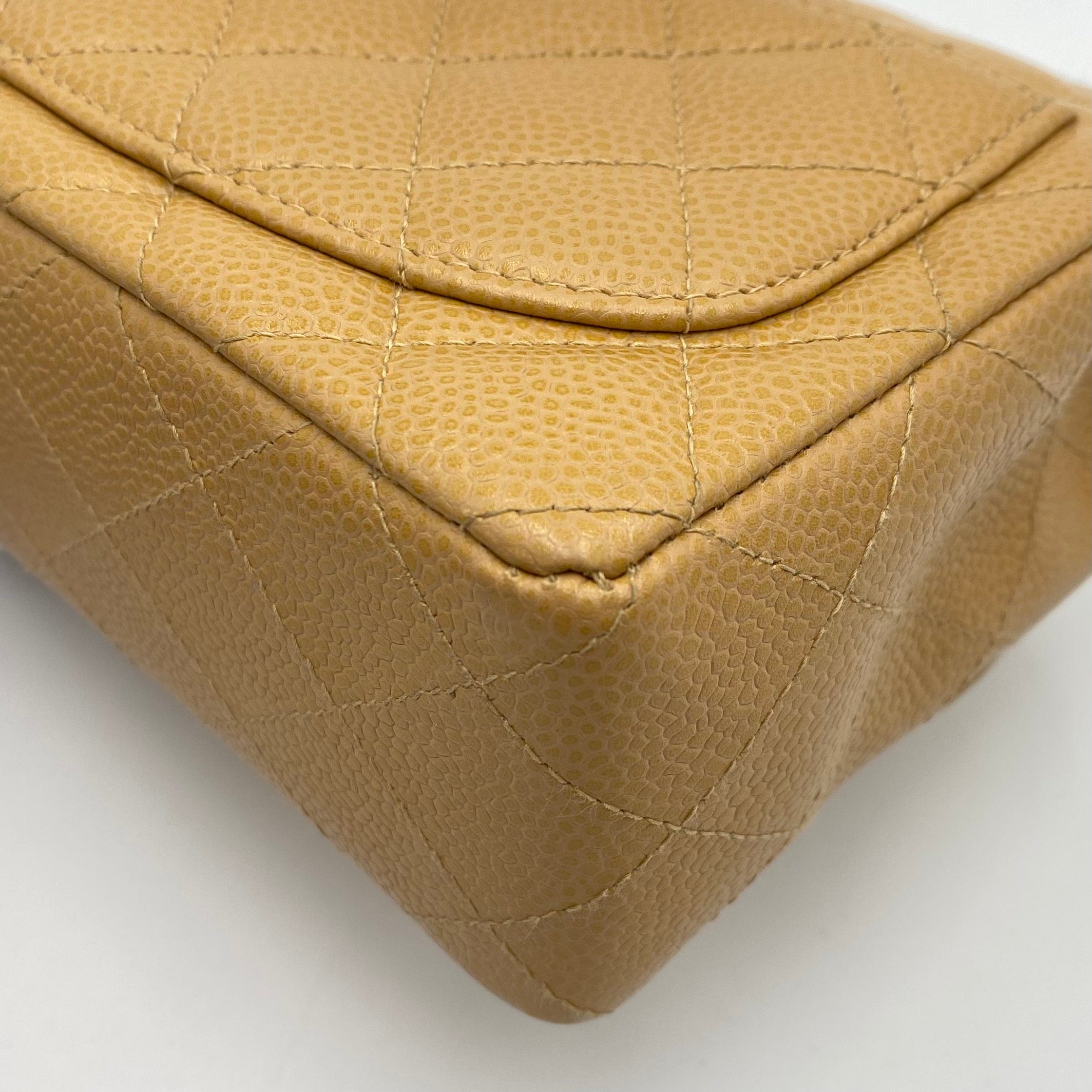 Chanel CHANEL VINTAGE MINI SQUARE 17 CHAIN SHOULDER BAG BEIGE CAVIR SKIN 90220262