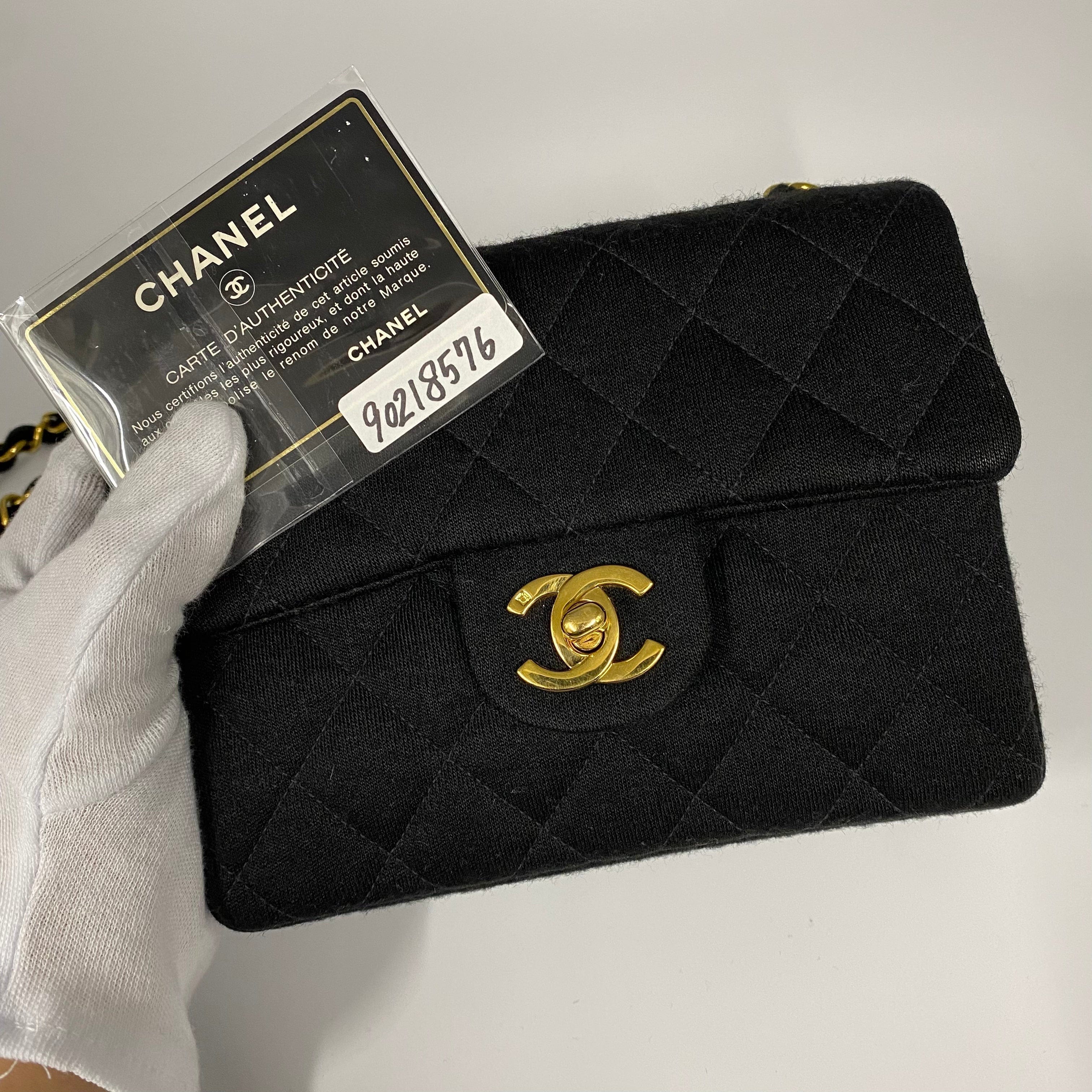Chanel CHANEL VINTAGE MINI SQUARE 17 CHAIN SHOULDER BAG BLACK COTTON 90218576