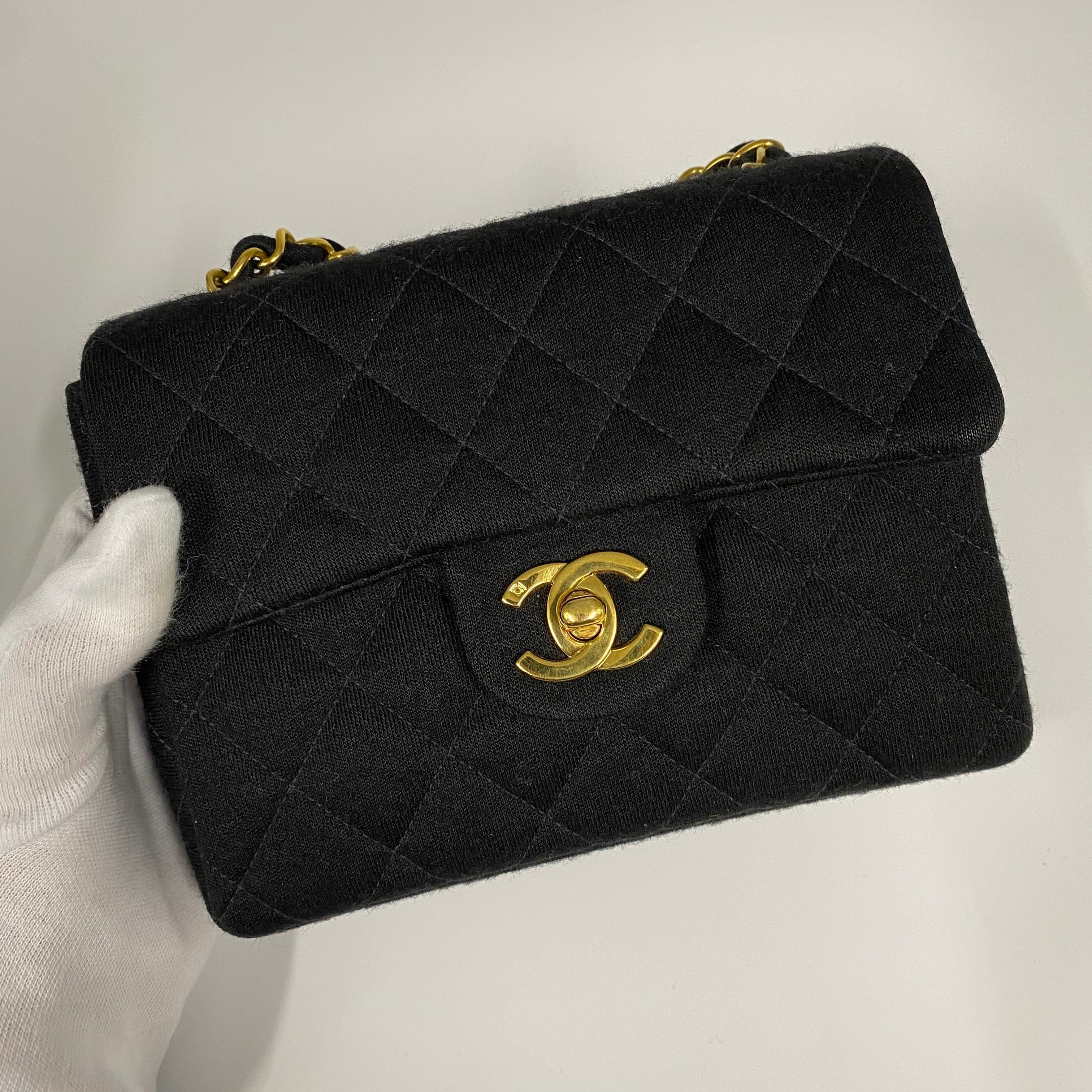 Chanel CHANEL VINTAGE MINI SQUARE 17 CHAIN SHOULDER BAG BLACK COTTON 90218576