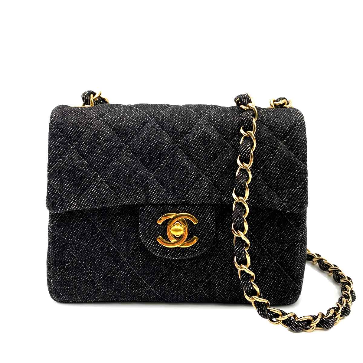 Chanel CHANEL VINTAGE MINI SQUARE 17 CHAIN SHOULDER BAG BLACK DENIM 90233432