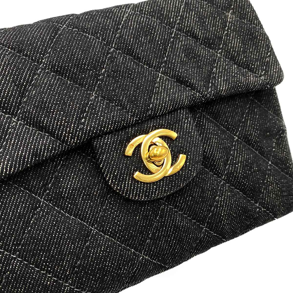 Chanel CHANEL VINTAGE MINI SQUARE 17 CHAIN SHOULDER BAG BLACK DENIM 90233432