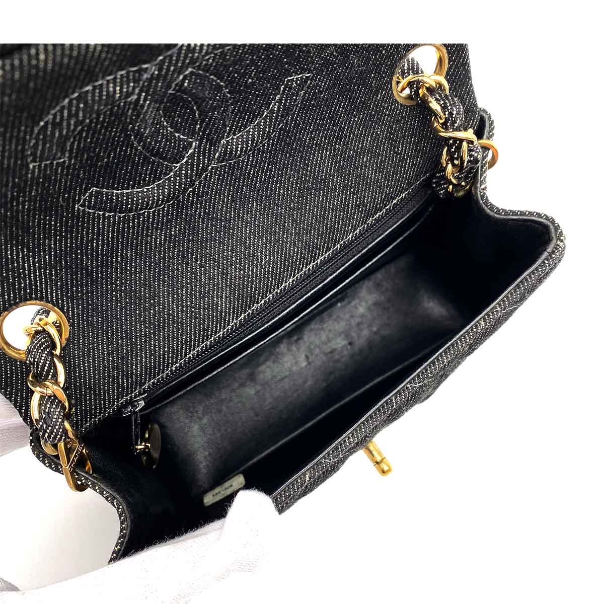 Chanel CHANEL VINTAGE MINI SQUARE 17 CHAIN SHOULDER BAG BLACK DENIM 90233432