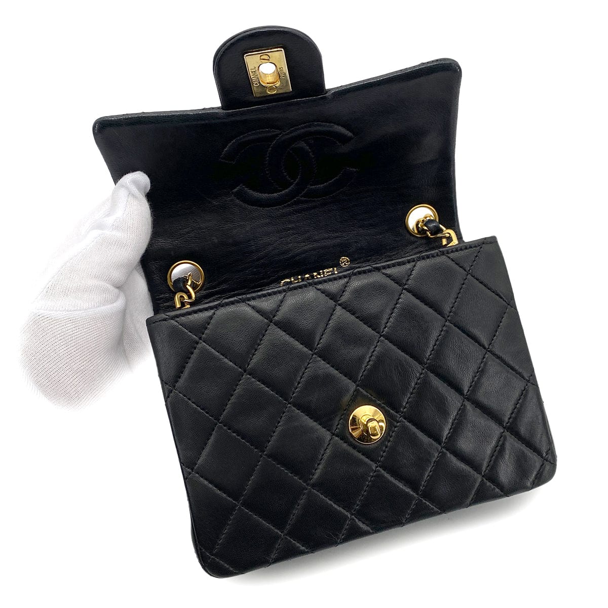 CHANEL CHANEL VINTAGE MINI SQUARE 17 CHAIN SHOULDER BAG BLACK LAMB SKIN 90255092