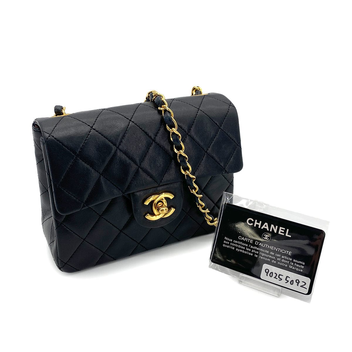 CHANEL CHANEL VINTAGE MINI SQUARE 17 CHAIN SHOULDER BAG BLACK LAMB SKIN 90255092