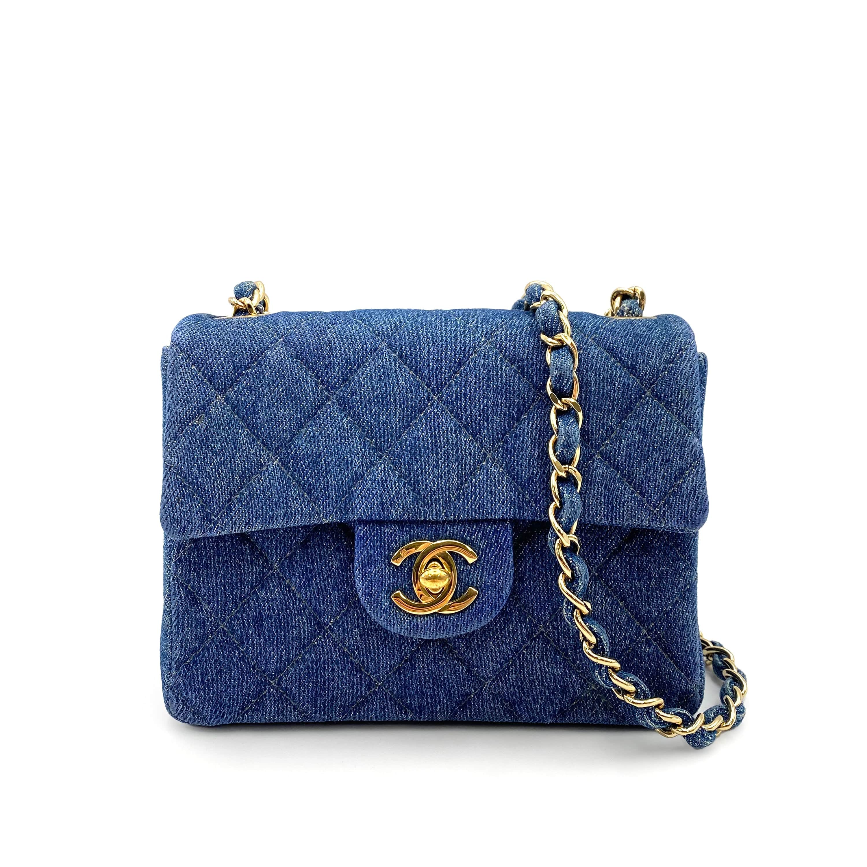 Chanel CHANEL VINTAGE MINI SQUARE 17 CHAIN SHOULDER BAG BLUE DENIM 90234630