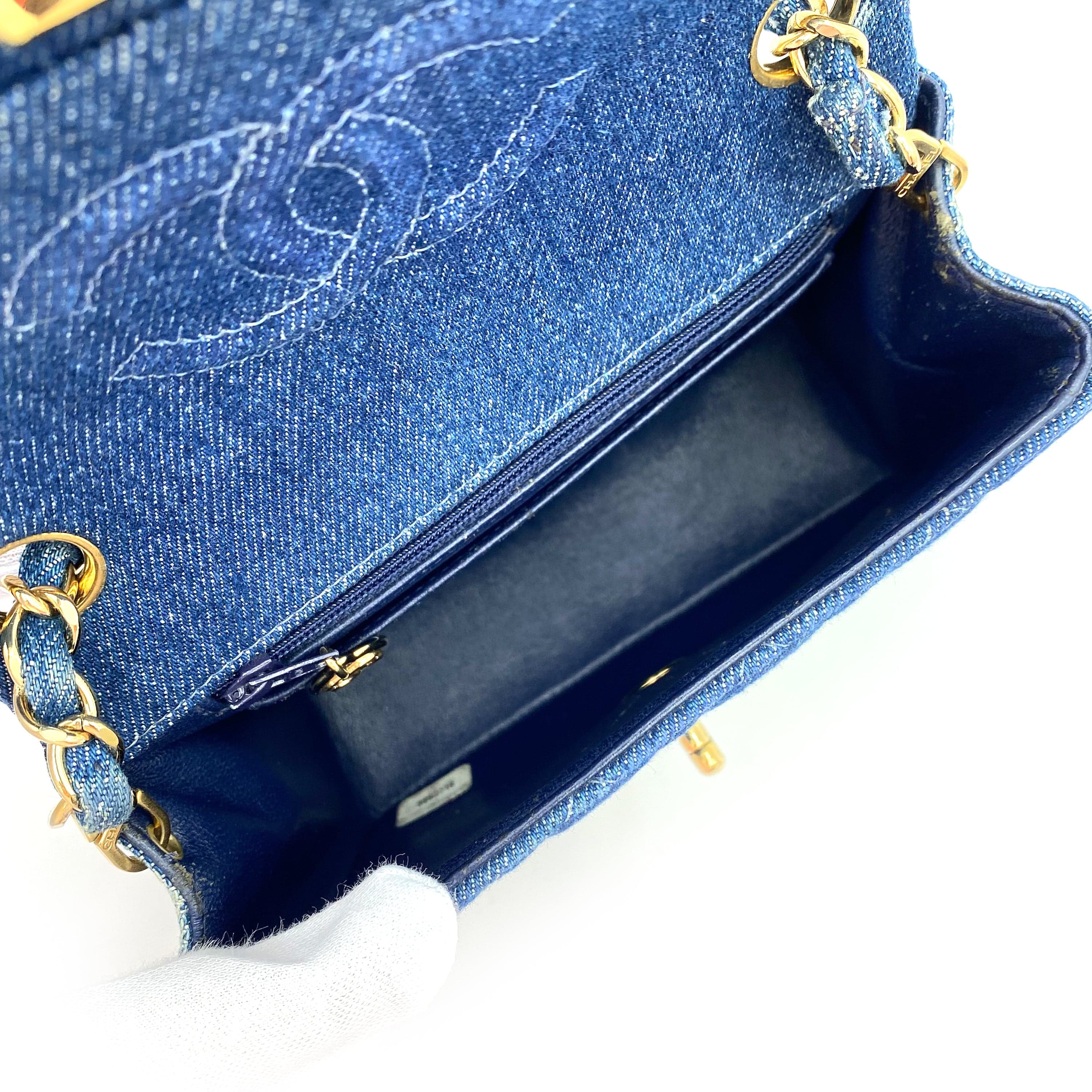 Chanel CHANEL VINTAGE MINI SQUARE 17 CHAIN SHOULDER BAG BLUE DENIM 90234630