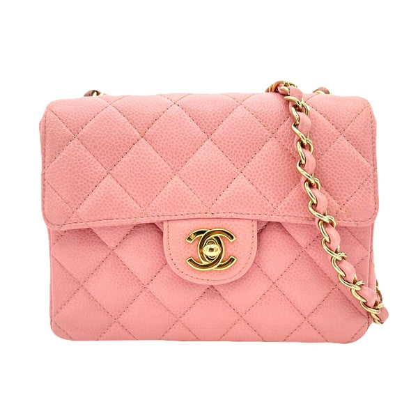 Chanel CHANEL VINTAGE MINI SQUARE 17 CHAIN SHOULDER BAG PINK CAVIAR SKIN 90216385