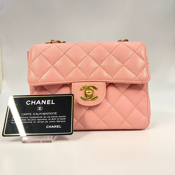 Chanel CHANEL VINTAGE MINI SQUARE 17 CHAIN SHOULDER BAG PINK CAVIAR SKIN 90216385