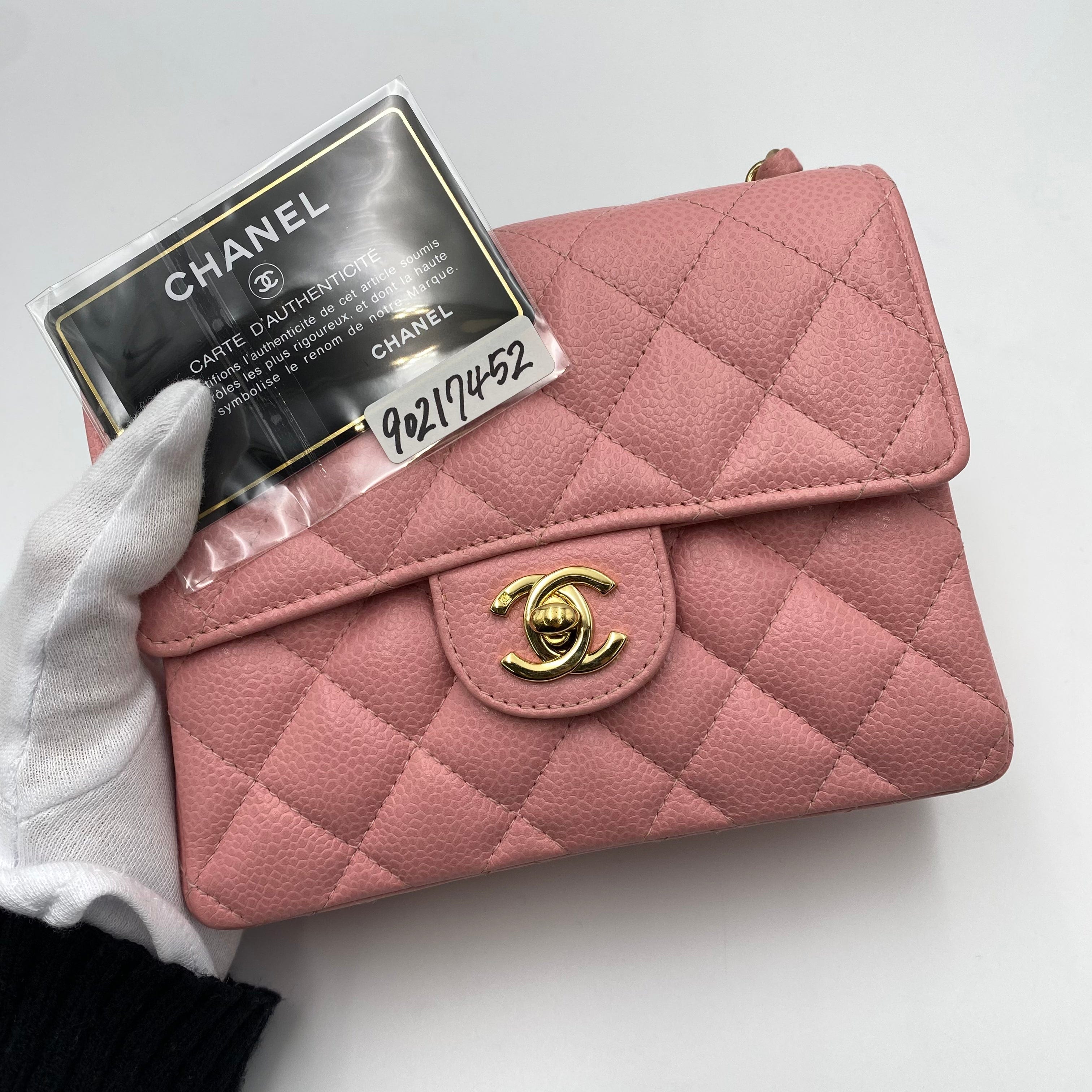 Chanel CHANEL VINTAGE MINI SQUARE 17 CHAIN SHOULDER BAG PINK CAVIAR SKIN 90217452