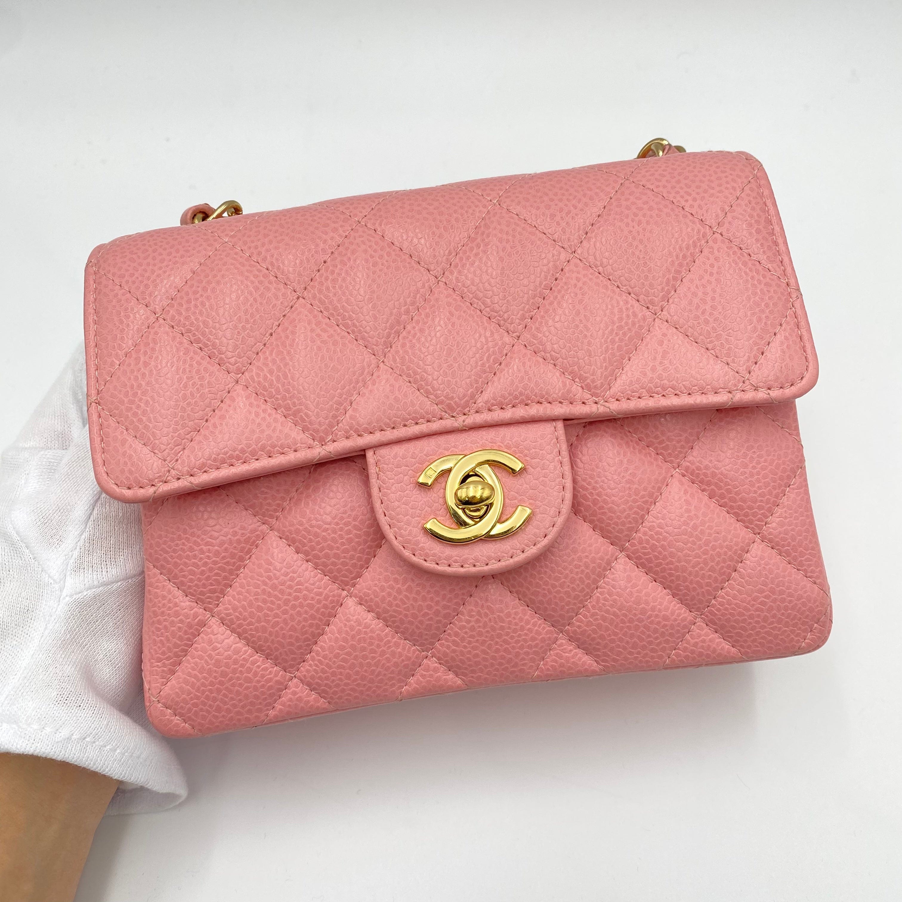 Chanel CHANEL VINTAGE MINI SQUARE 17 CHAIN SHOULDER BAG PINK CAVIAR SKIN 90217452