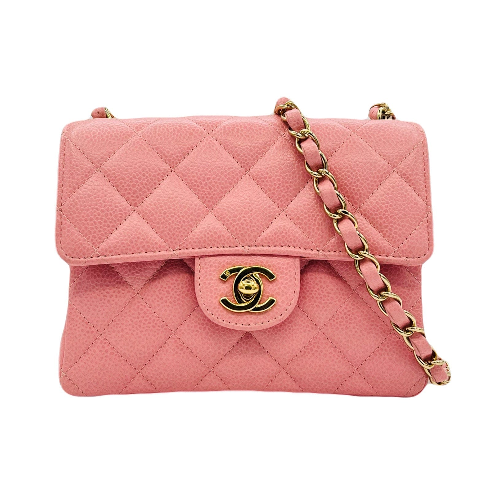 CHANEL VINTAGE MINI SQUARE 17 CHAIN SHOULDER BAG PINK CAVIAR SKIN 9021 ...