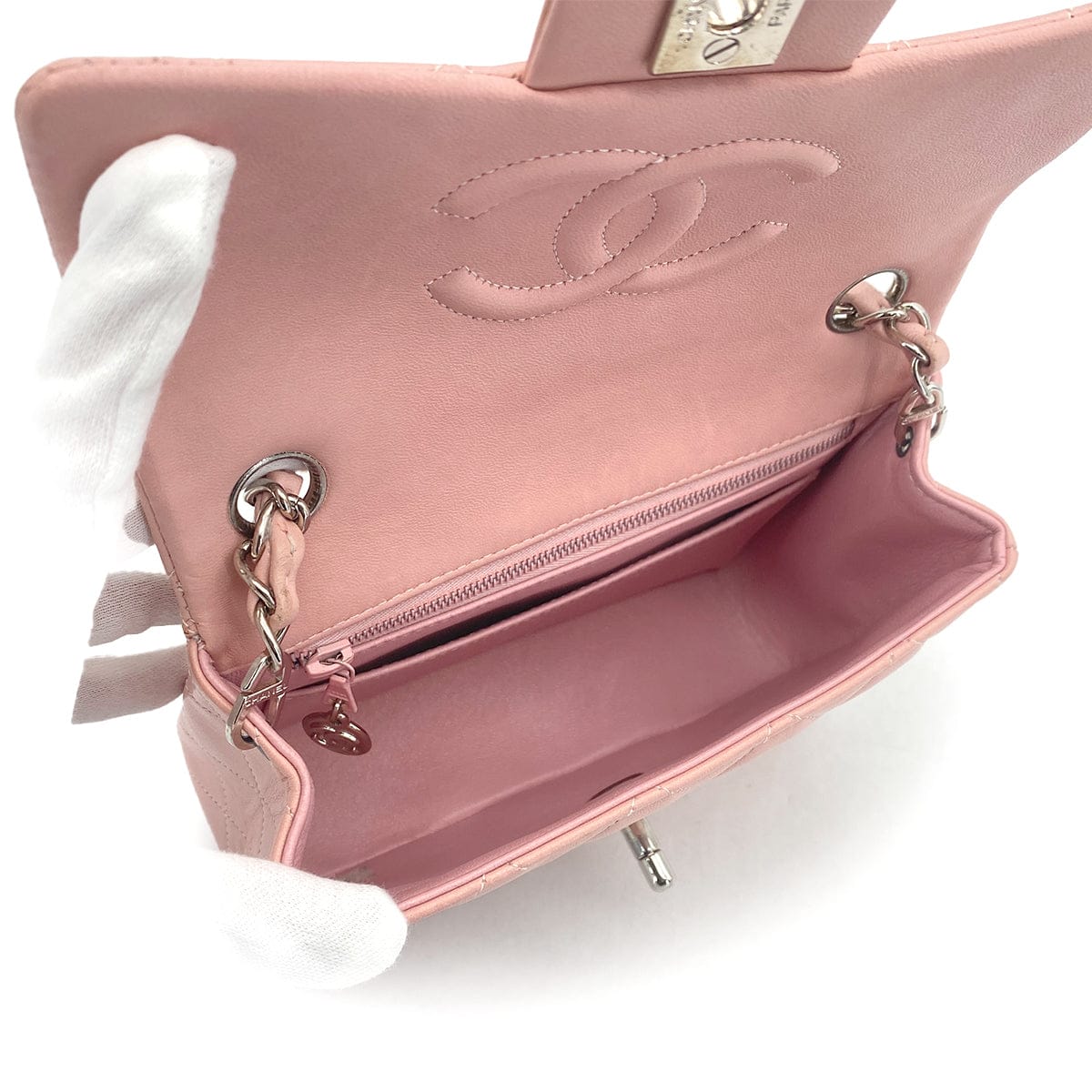 CHANEL CHANEL VINTAGE MINI SQUARE 17 CHAIN SHOULDER BAG PINK LAMB SKIN 90308993