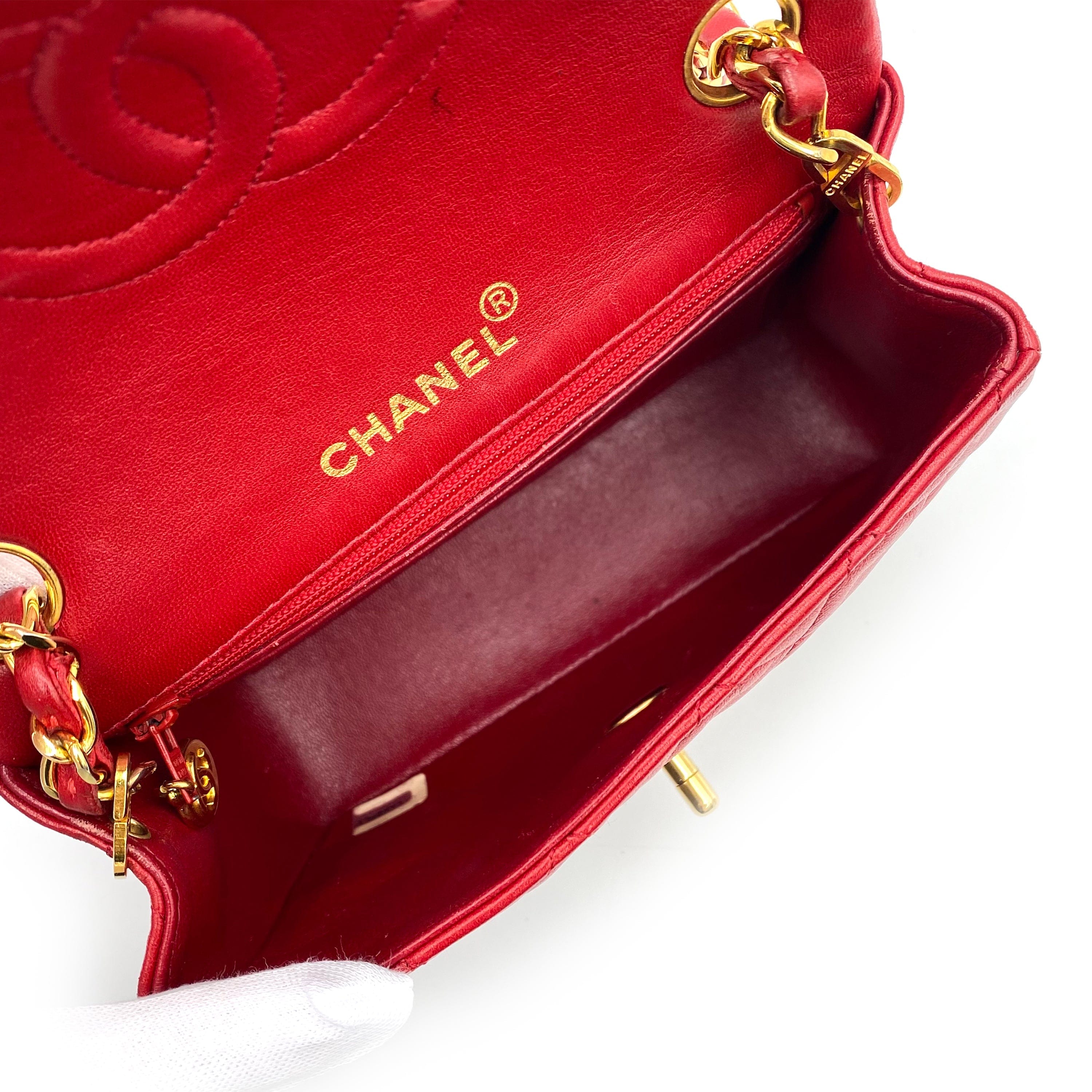 Chanel CHANEL VINTAGE MINI SQUARE 17 CHAIN SHOULDER BAG RED LAMB SKIN 90235916