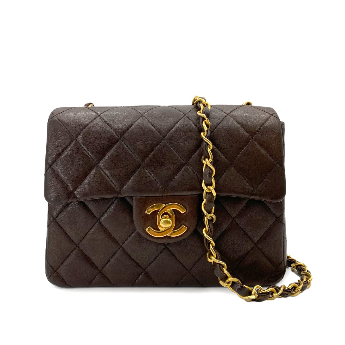 chanel CHANEL VINTAGE MINI SQUARE 17 FLAP CHAIN SHOULDER BAG BROWN LAMB SKIN 90241704