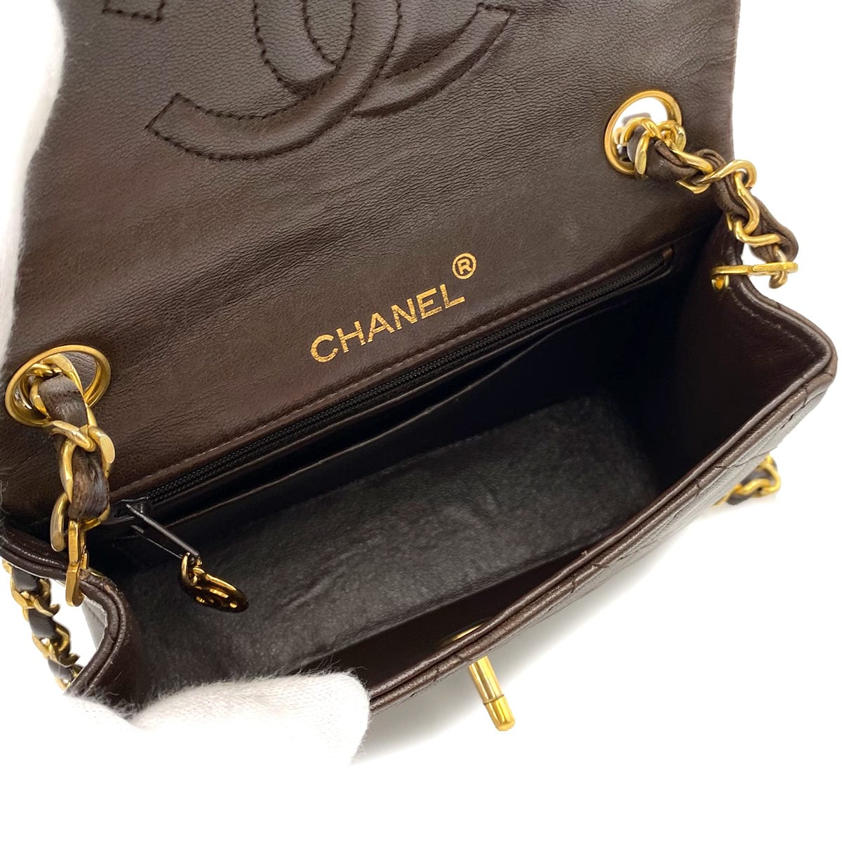 chanel CHANEL VINTAGE MINI SQUARE 17 FLAP CHAIN SHOULDER BAG BROWN LAMB SKIN 90241704