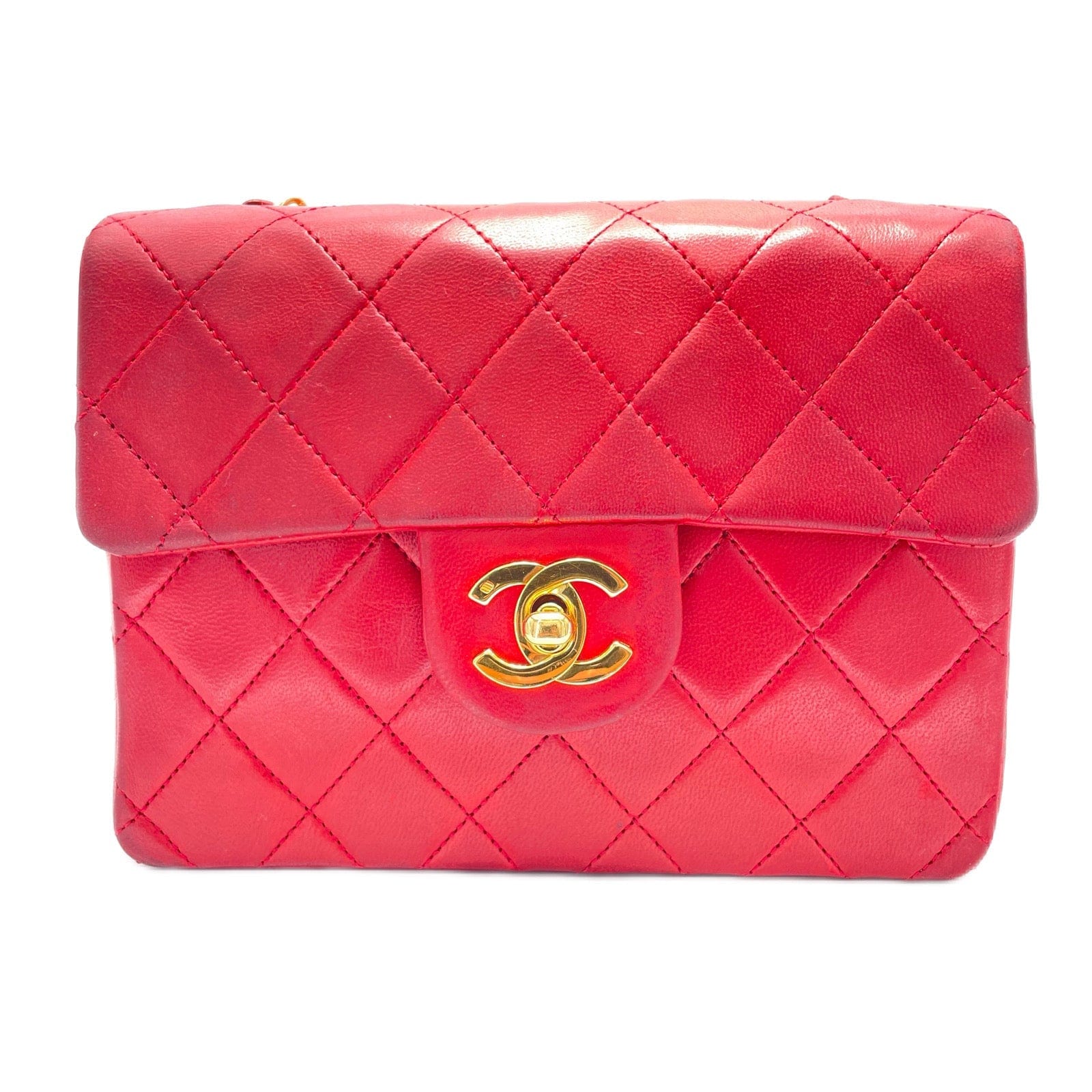 Chanel CHANEL VINTAGE MINI SQUARE 17 FLAP RED LAMB SKIN 90196158