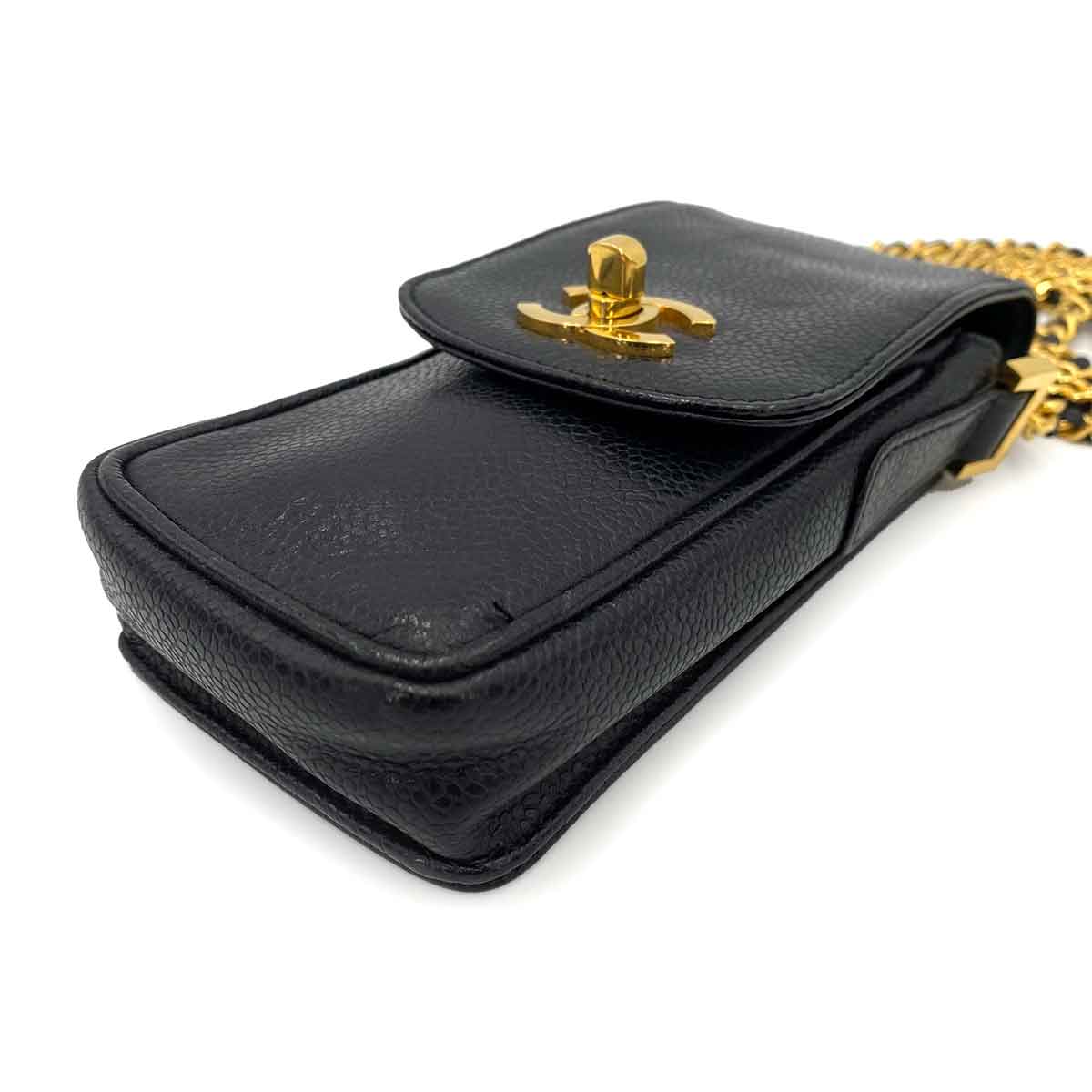 Chanel CHANEL VINTAGE MOBILE CASE CHAIN SHOULDER BLACK CAVIAR SKIN 90241287