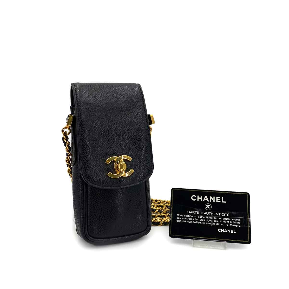 Chanel CHANEL VINTAGE MOBILE CASE CHAIN SHOULDER BLACK CAVIAR SKIN 90241287