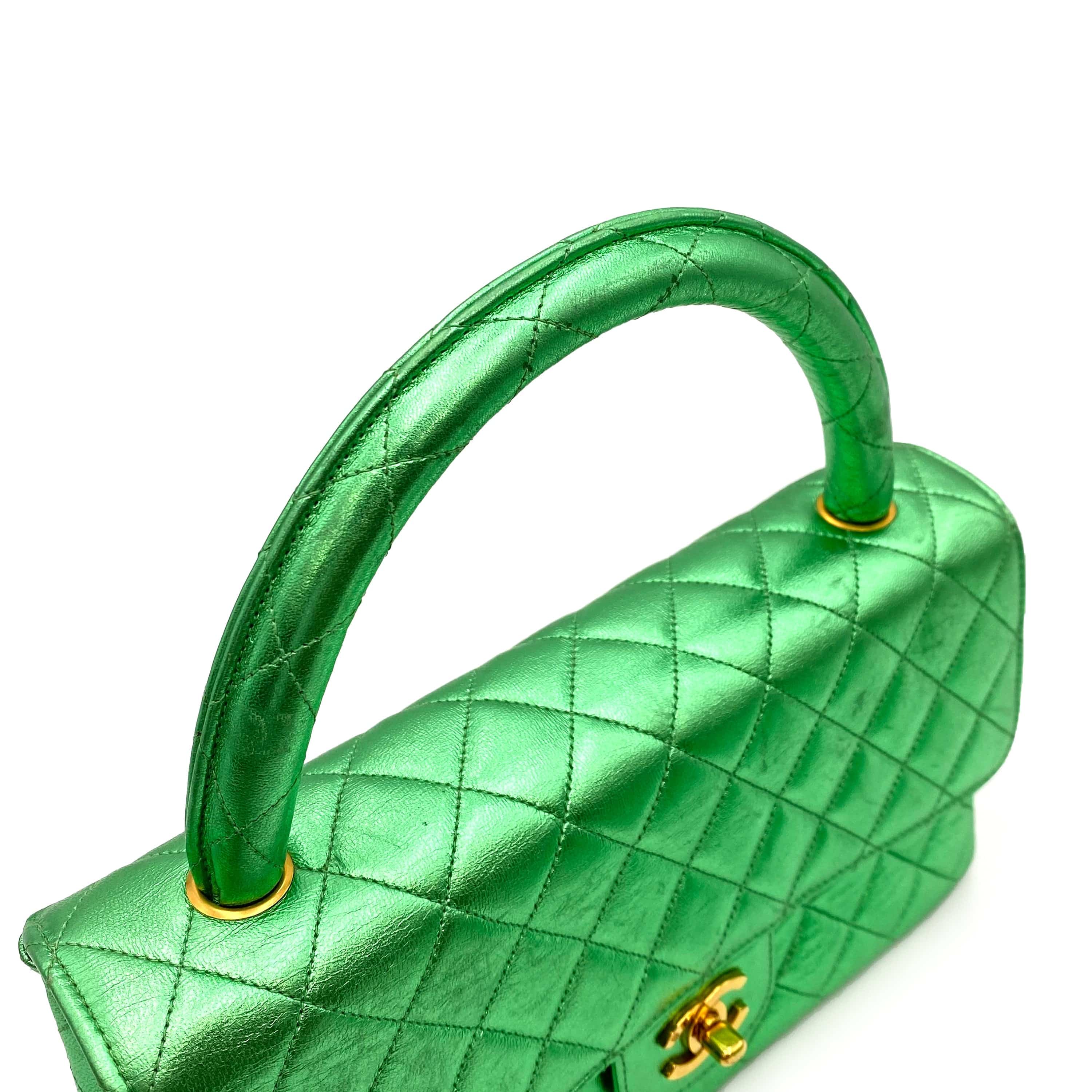 Chanel CHANEL VINTAGE PARENT-CHILD BAG METALLIC GREEN LAMB SKIN 90228454