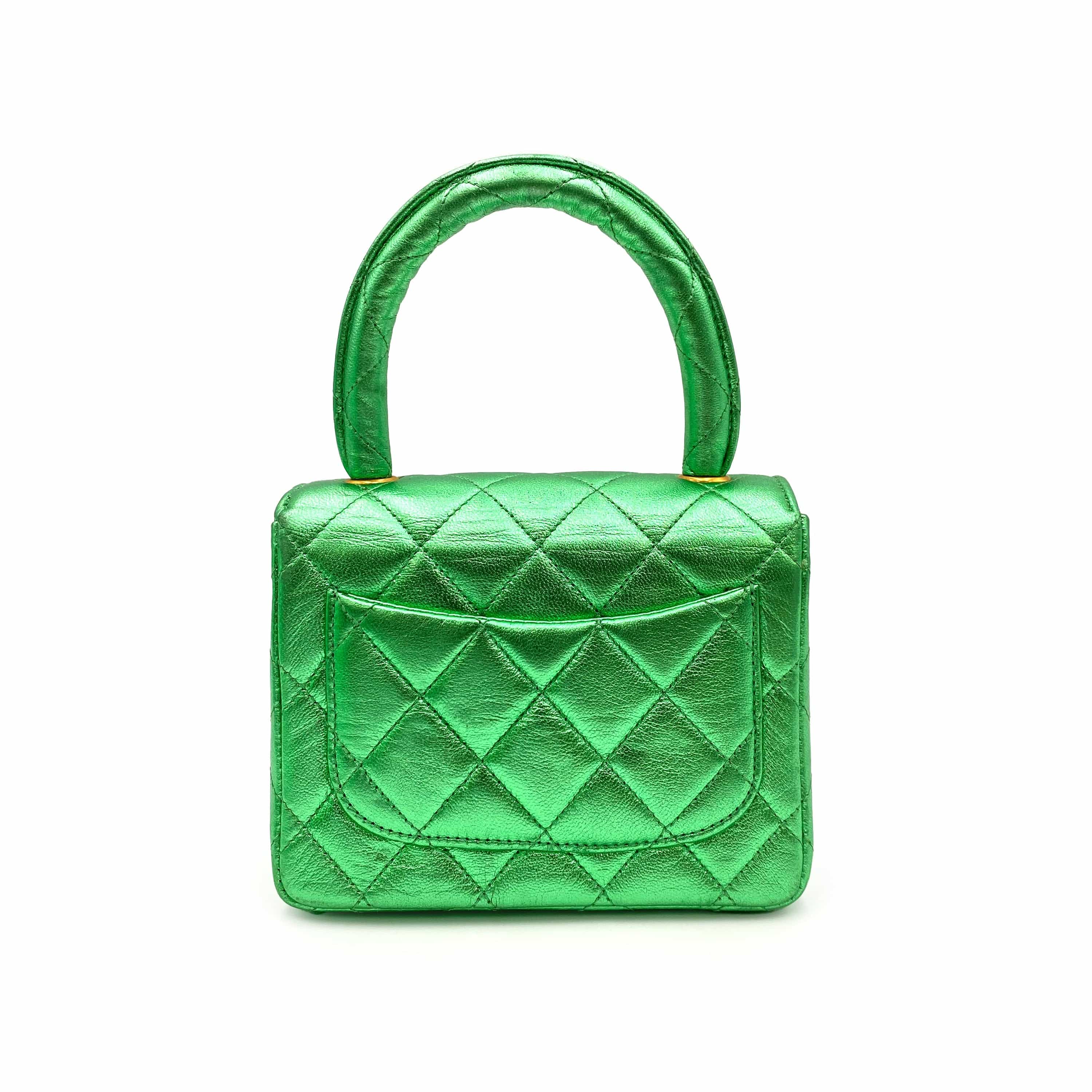 Chanel CHANEL VINTAGE PARENT-CHILD BAG METALLIC GREEN LAMB SKIN 90228454