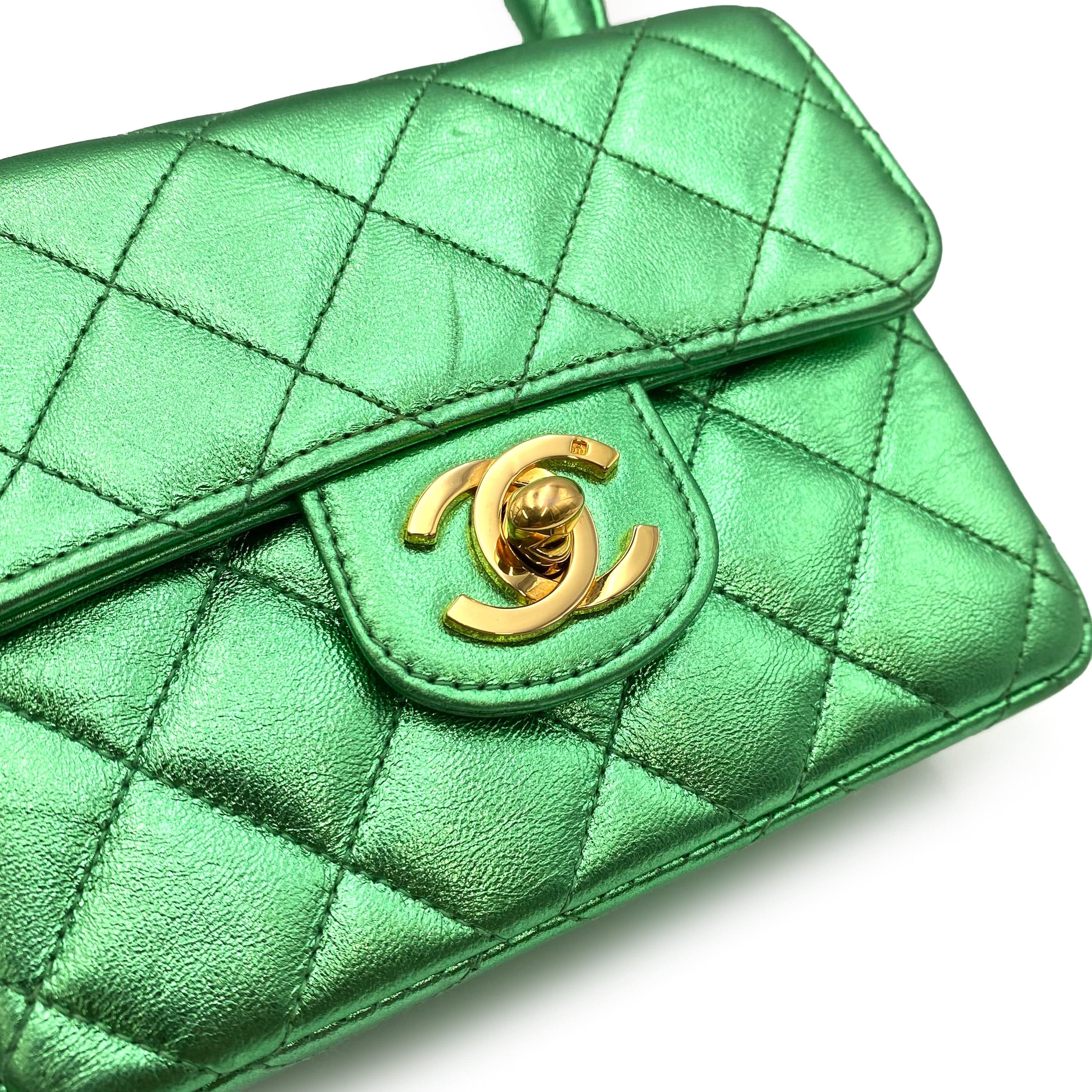 Chanel CHANEL VINTAGE PARENT-CHILD BAG METALLIC GREEN LAMB SKIN 90228454