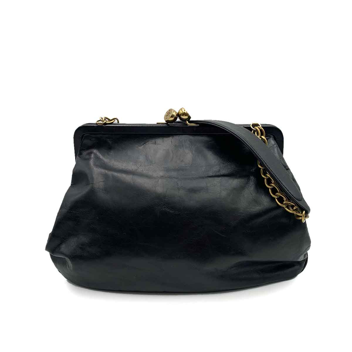 Chanel CHANEL VINTAGE POUCH CHAIN SHOULDER BAG BLACK LAMB SKIN 90231272