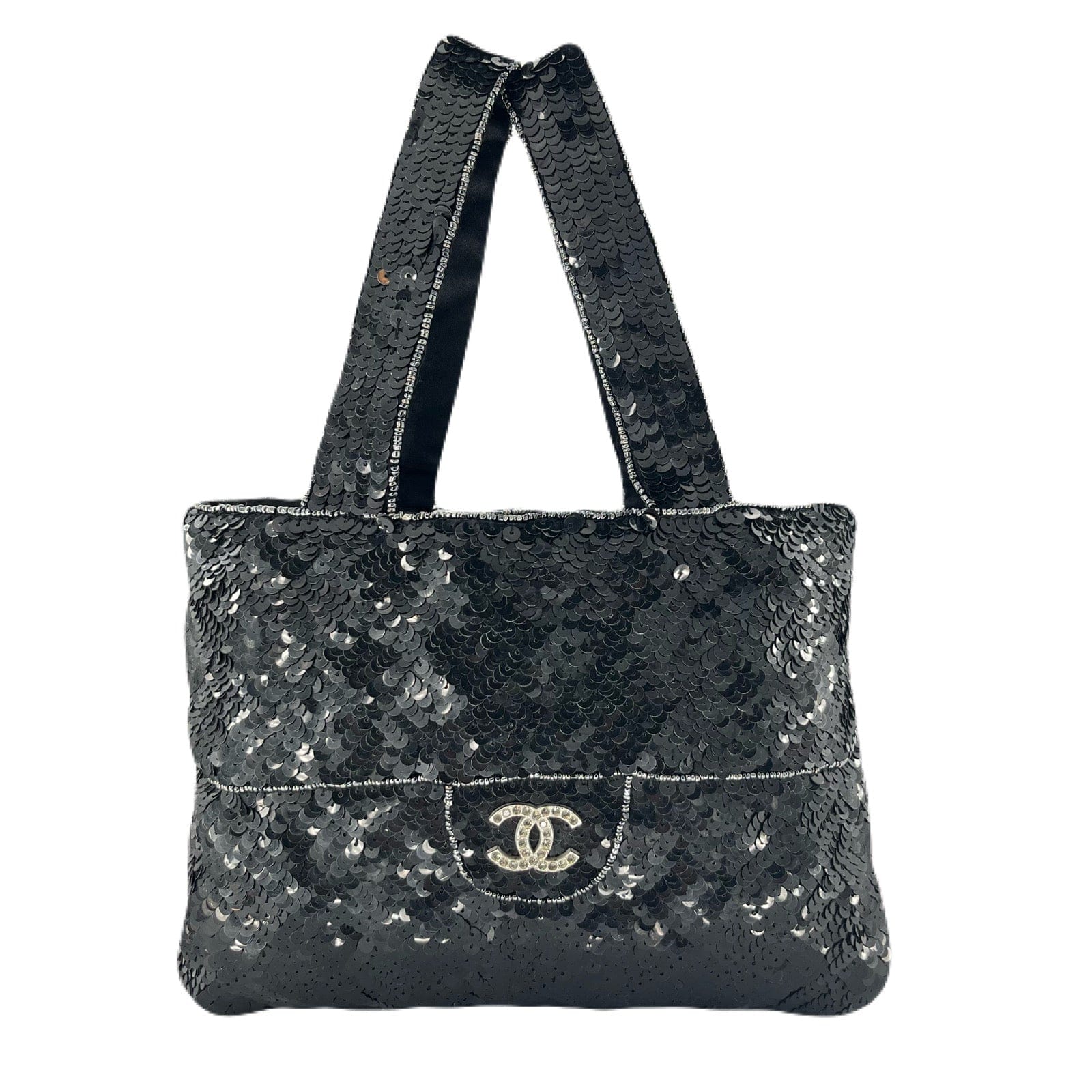 Chanel CHANEL VINTAGE RHINESTONE COCOMARK HAND TOTE BAG BLACK SEQUINS 90216560