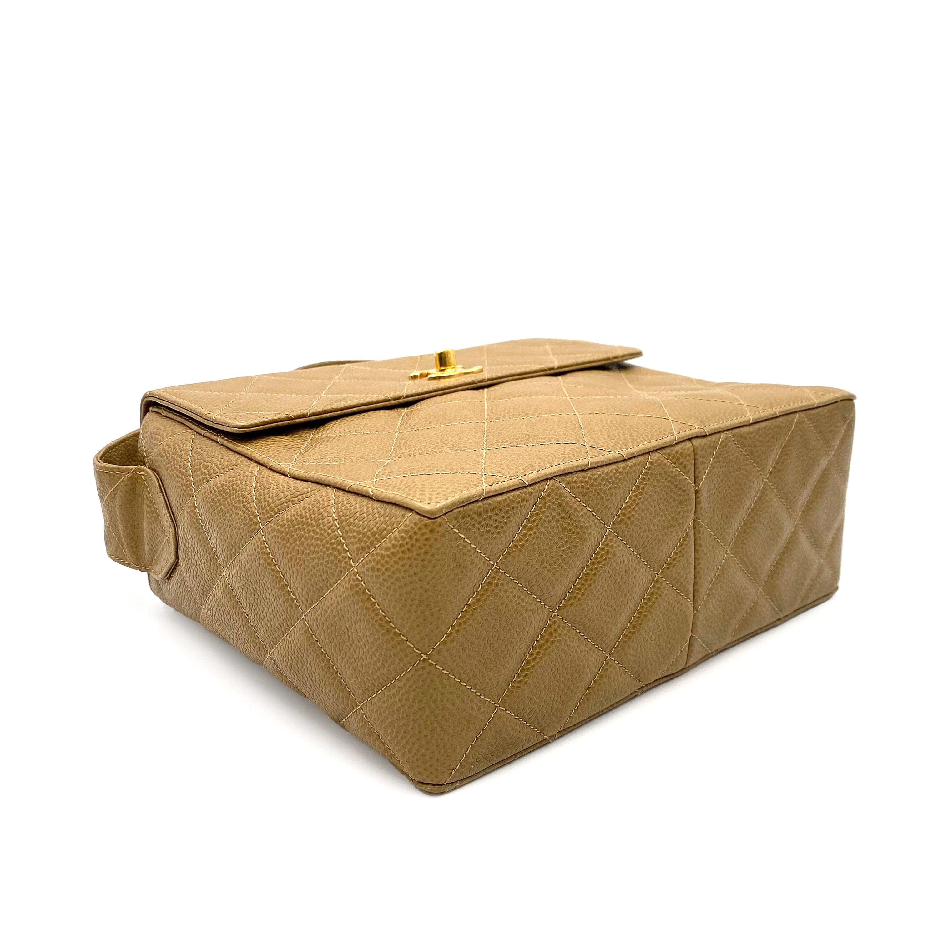 Chanel CHANEL VINTAGE SHOULDER BAG BEIGE CAVIAR SKIN