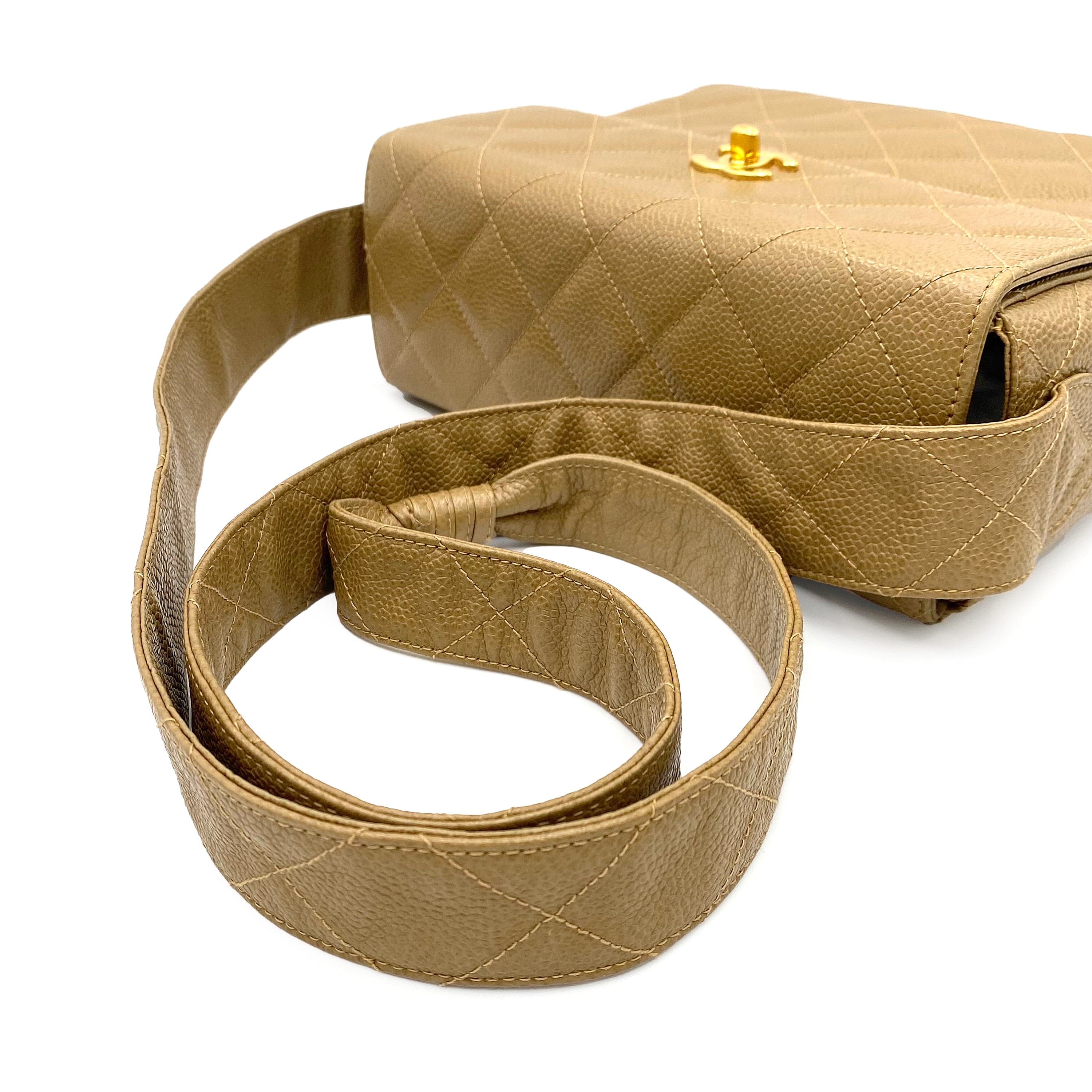 Chanel CHANEL VINTAGE SHOULDER BAG BEIGE CAVIAR SKIN