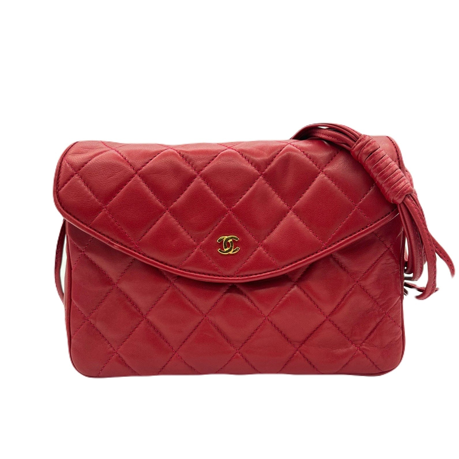 Chanel CHANEL VINTAGE SHOULDER BAG RED LAMB SKIN 90223315