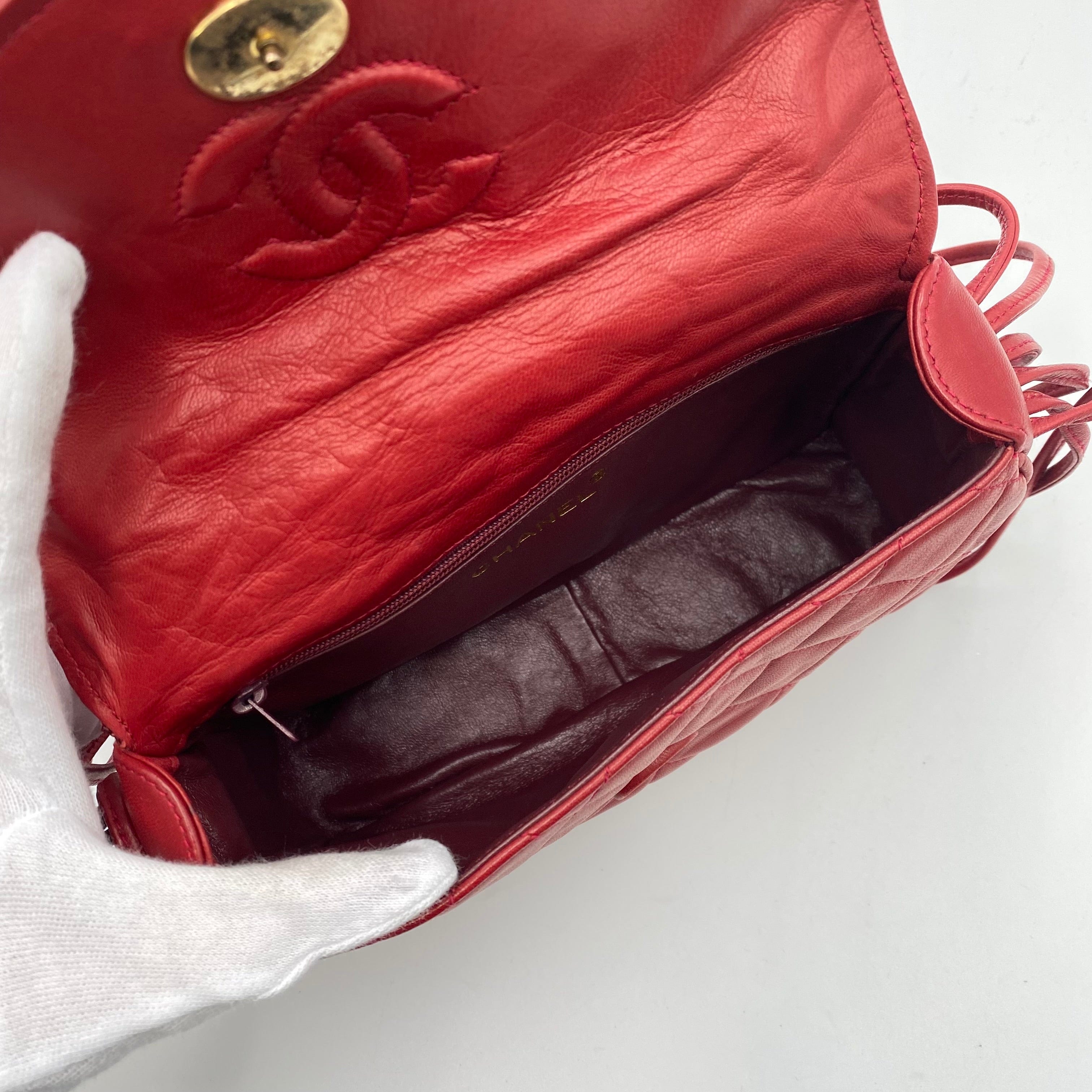 Chanel CHANEL VINTAGE SHOULDER BAG RED LAMB SKIN 90223315