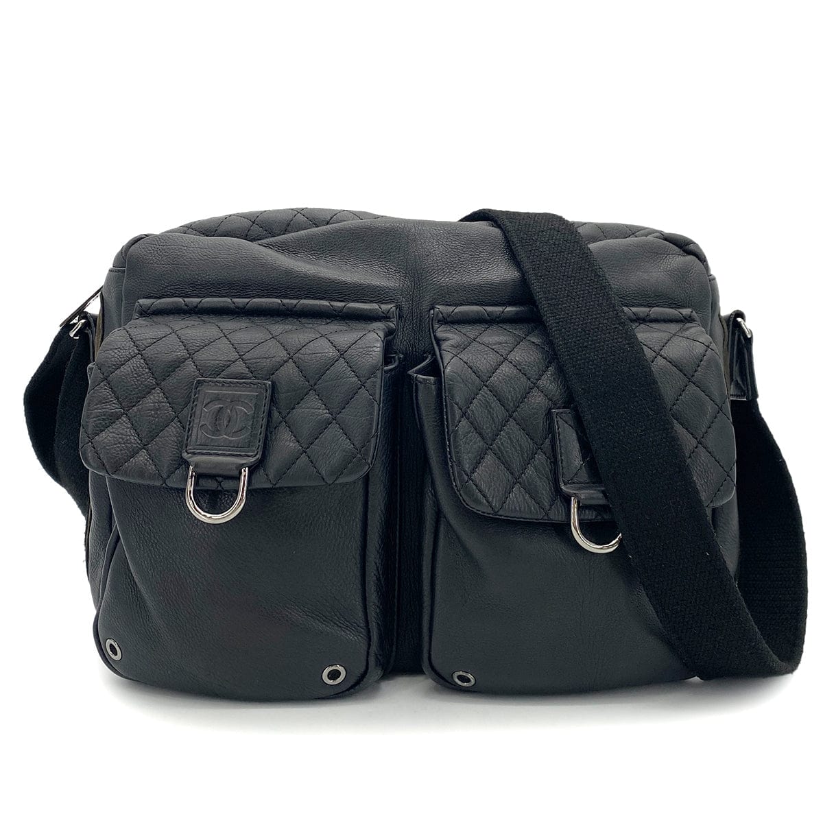 chanel CHANEL VINTAGE SPORTS LINE SHOULDER BAG BLACK LEATHER 90252972