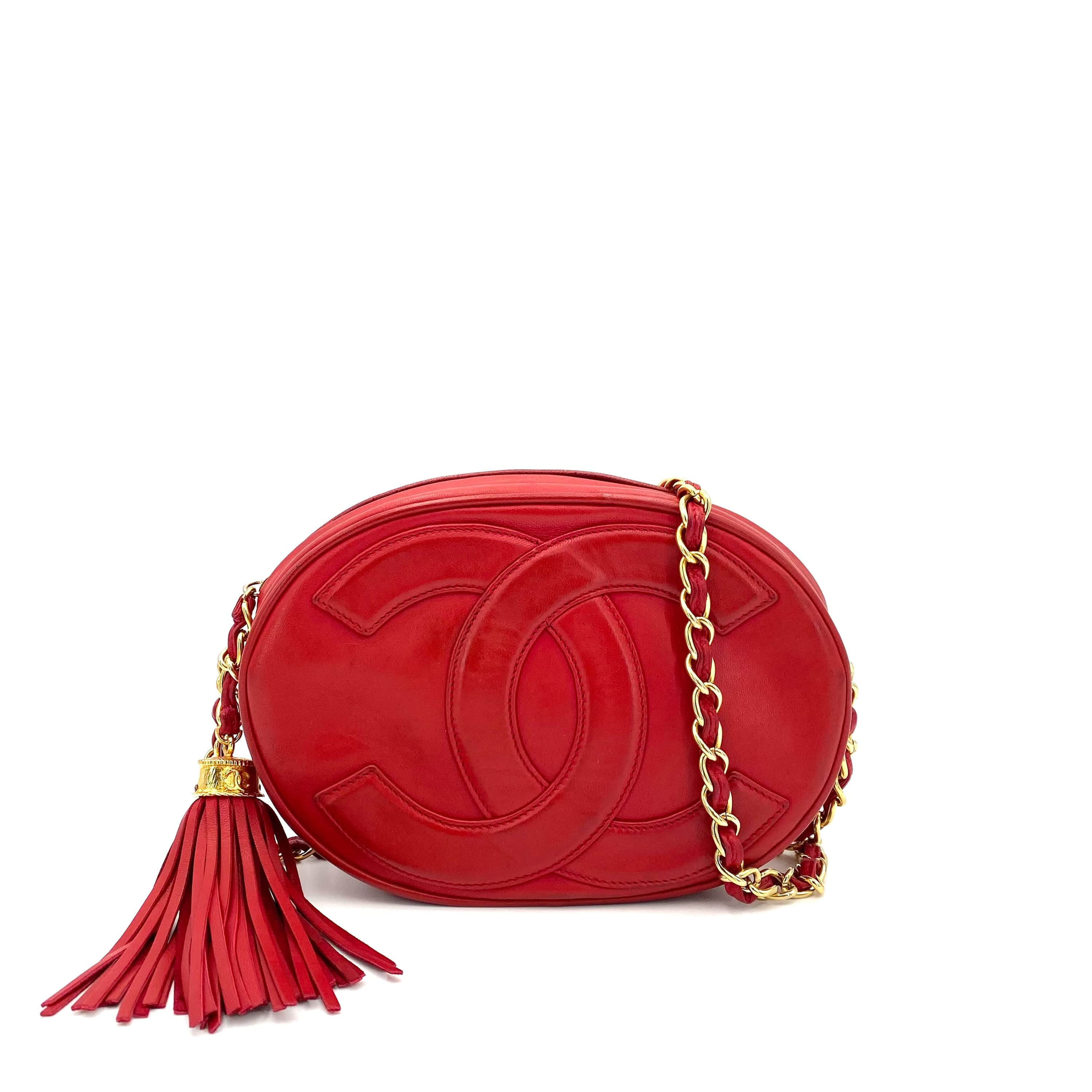 Chanel Chanel Vintage Tassle BIG COCO ROUND CHAIN SHOULDER BAG Red Lambskin 90238985