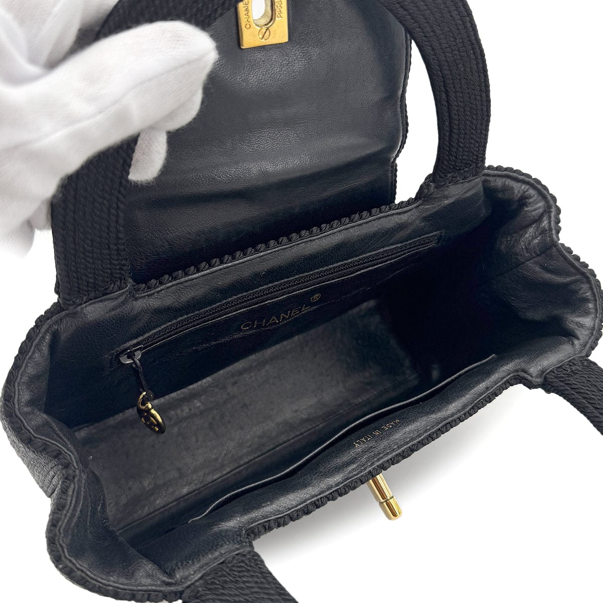 CHANEL CHANEL VINTAGE TURN LOCK HAND BAG FABRIC BLACK 90269178