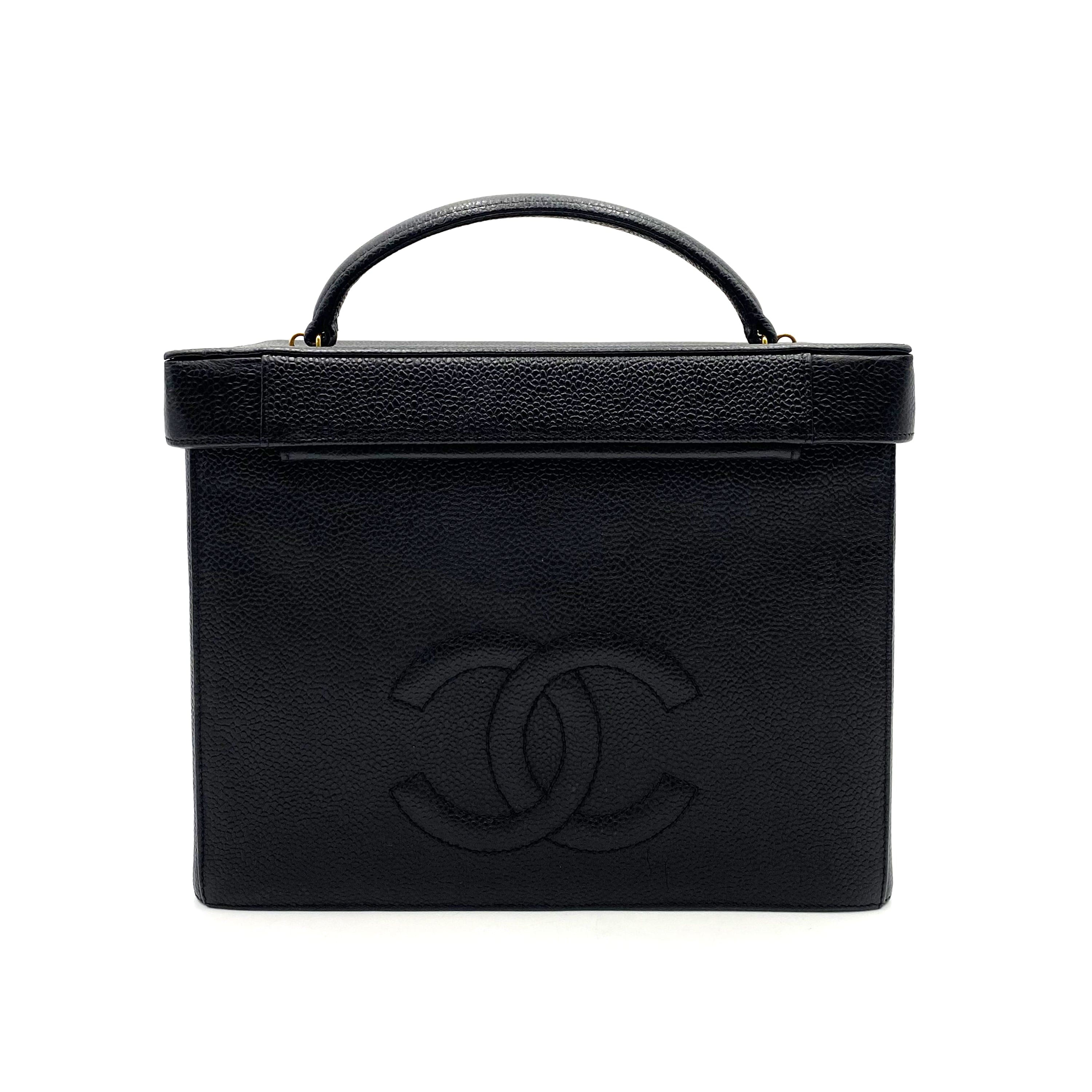 chanel CHANEL VINTAGE VANITY 2WAY HAND SHOULDER BAG BLACK CAVIAR SKIN 90235467