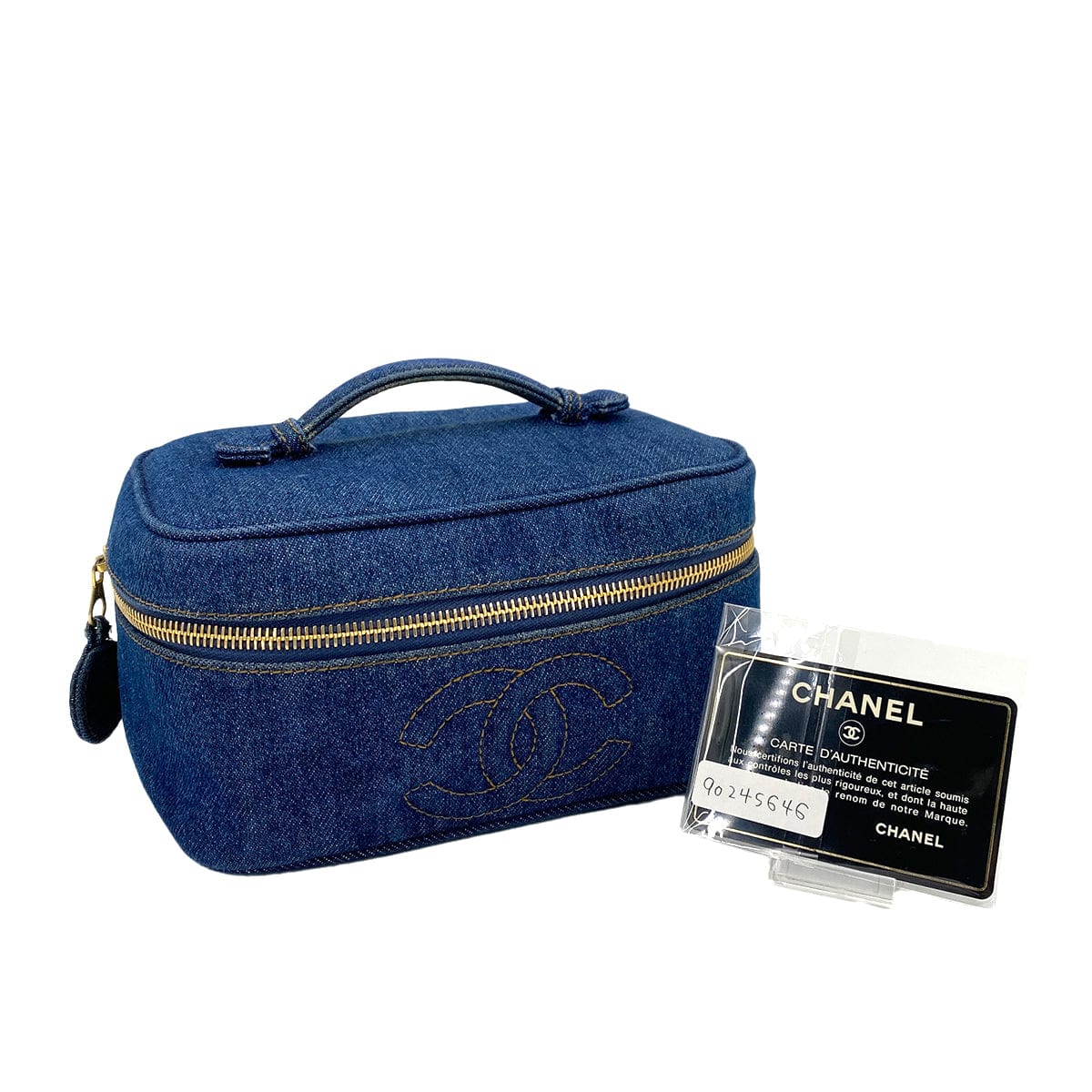 chanel CHANEL VINTAGE VANITY HAND BAG BLUE DENIM 90245646