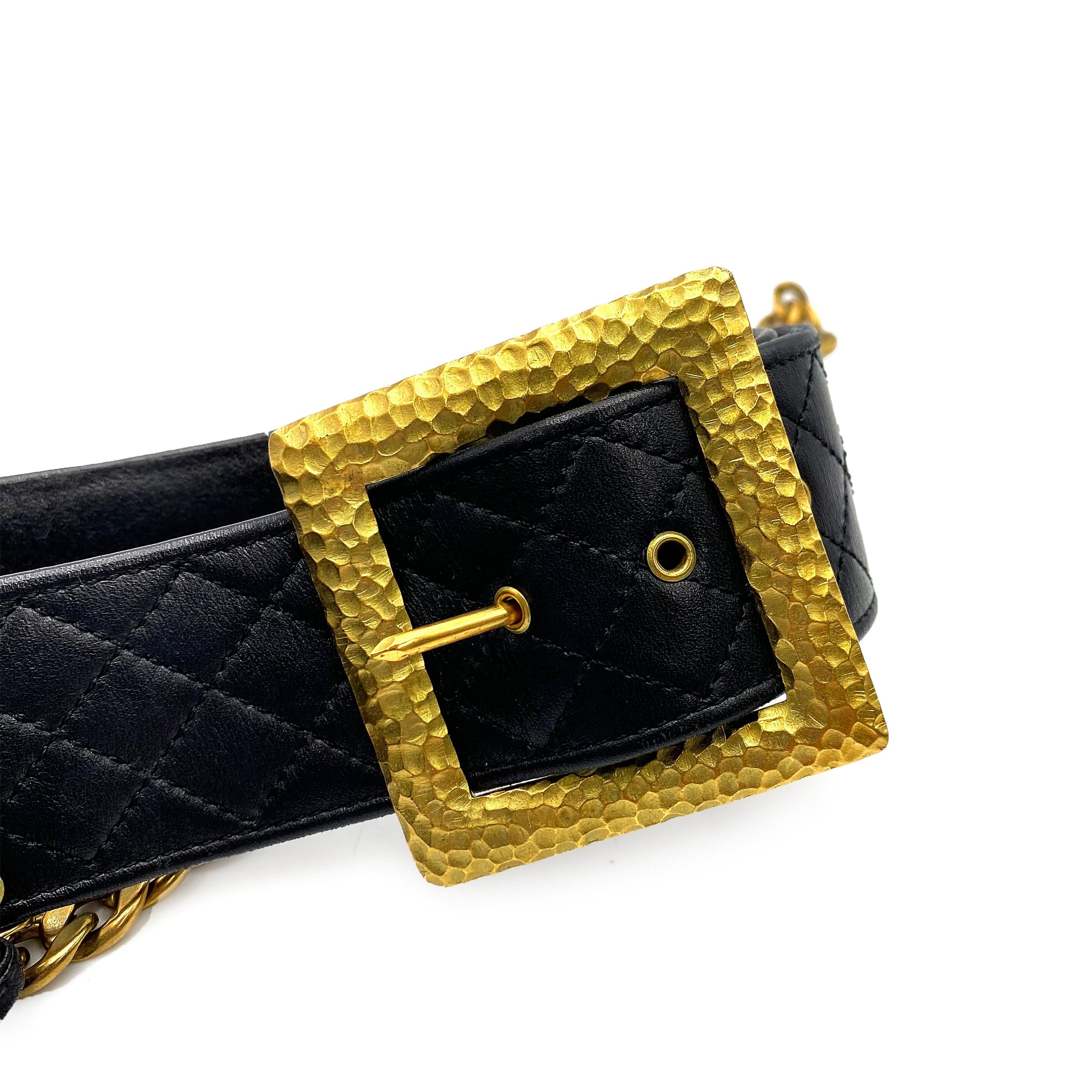 Chanel CHANEL VINTAGE WAIST BELT BAG BLACK LAMB SKIN 90225289