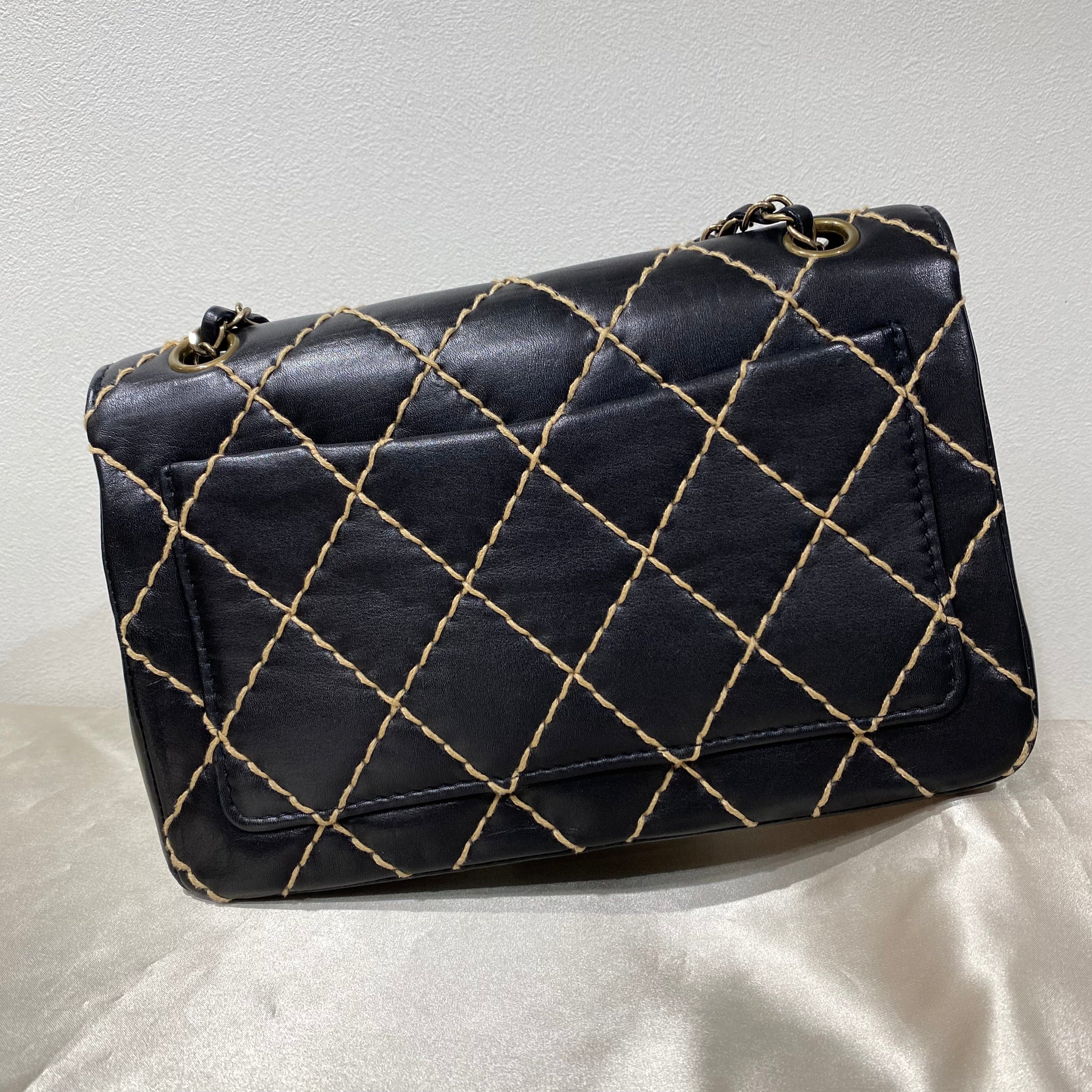 Chanel CHANEL VINTAGE WILD STITCH CHAIN SHOULDER BAG BLACK LAMB SKIN 90193508