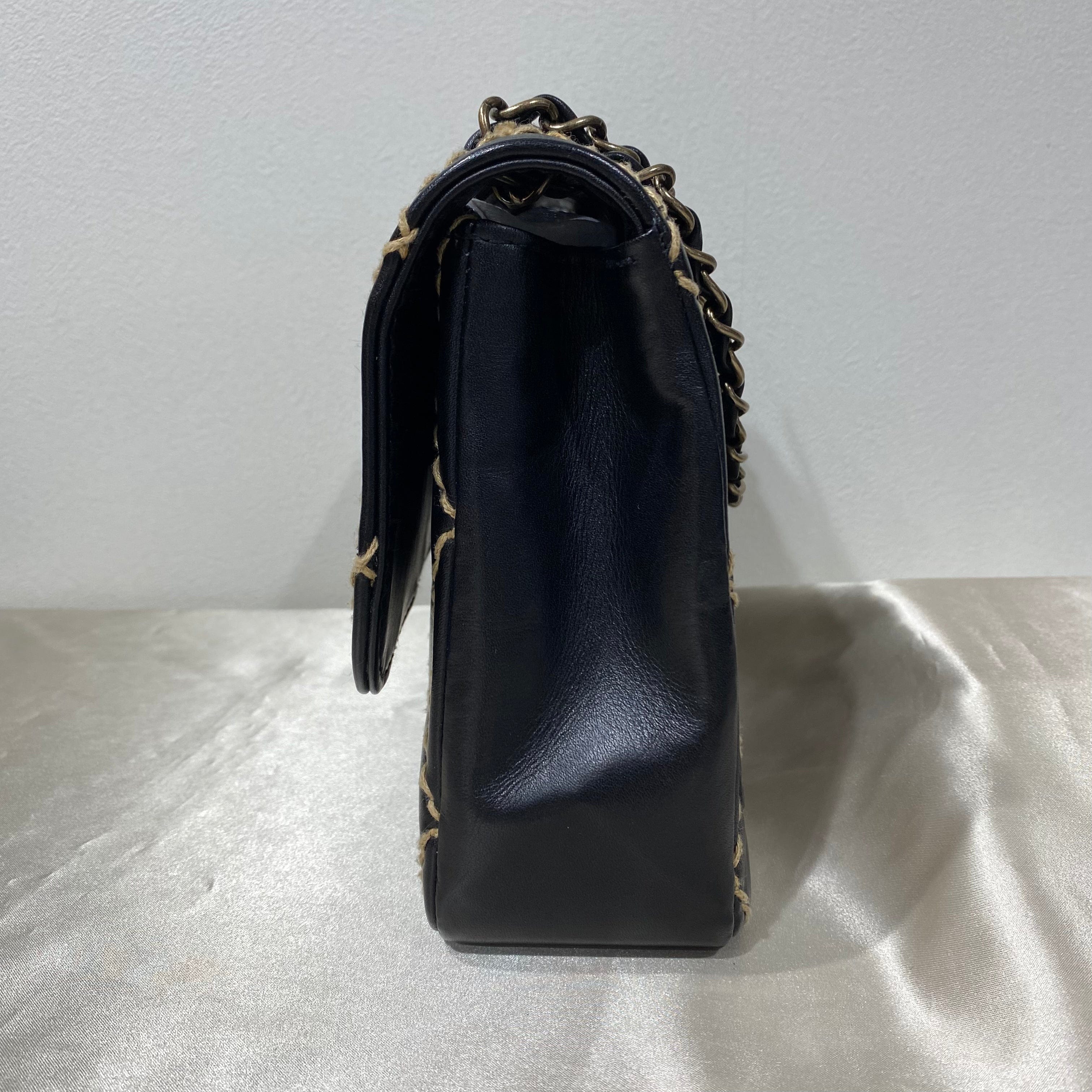 Chanel CHANEL VINTAGE WILD STITCH CHAIN SHOULDER BAG BLACK LAMB SKIN 90193508