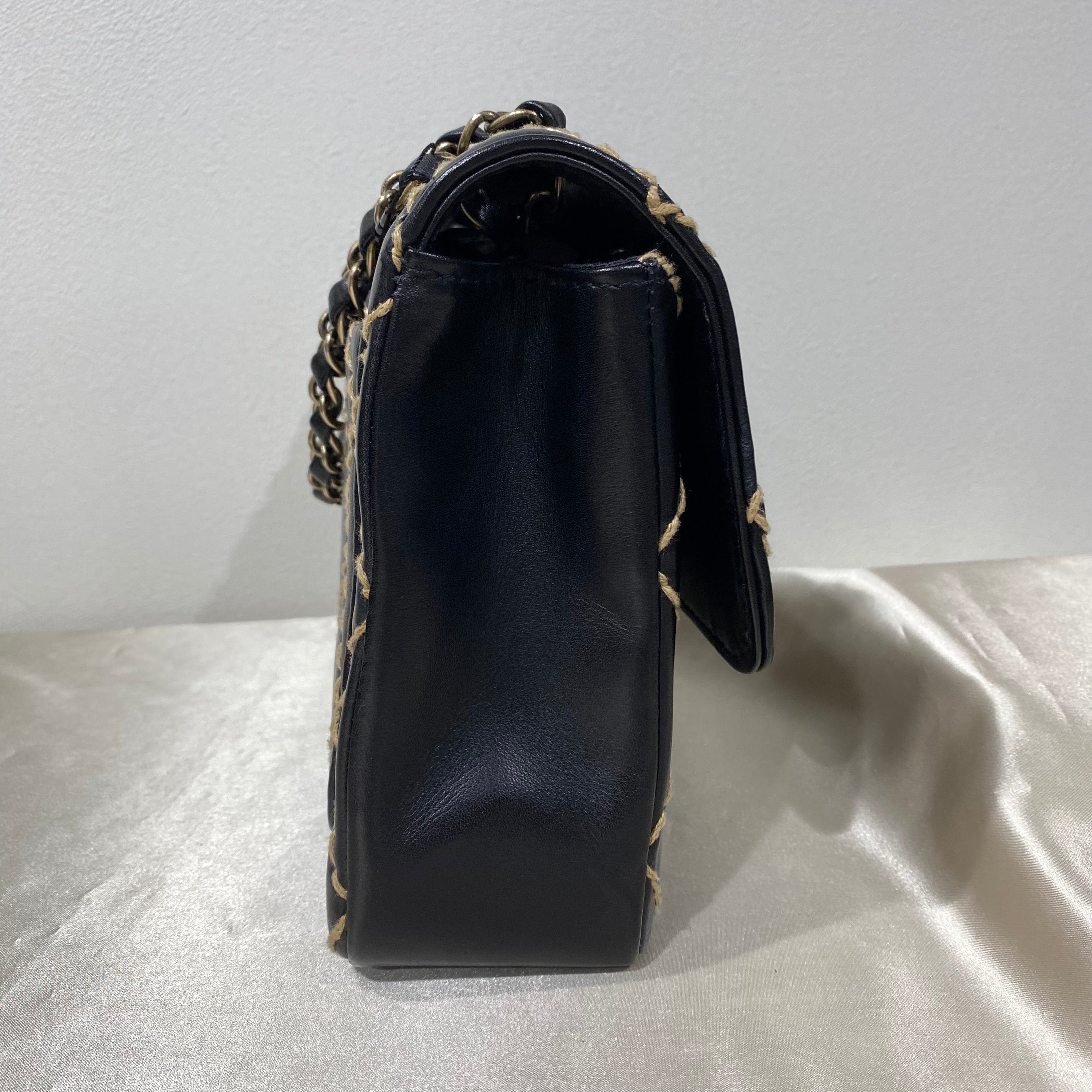 Chanel CHANEL VINTAGE WILD STITCH CHAIN SHOULDER BAG BLACK LAMB SKIN 90193508