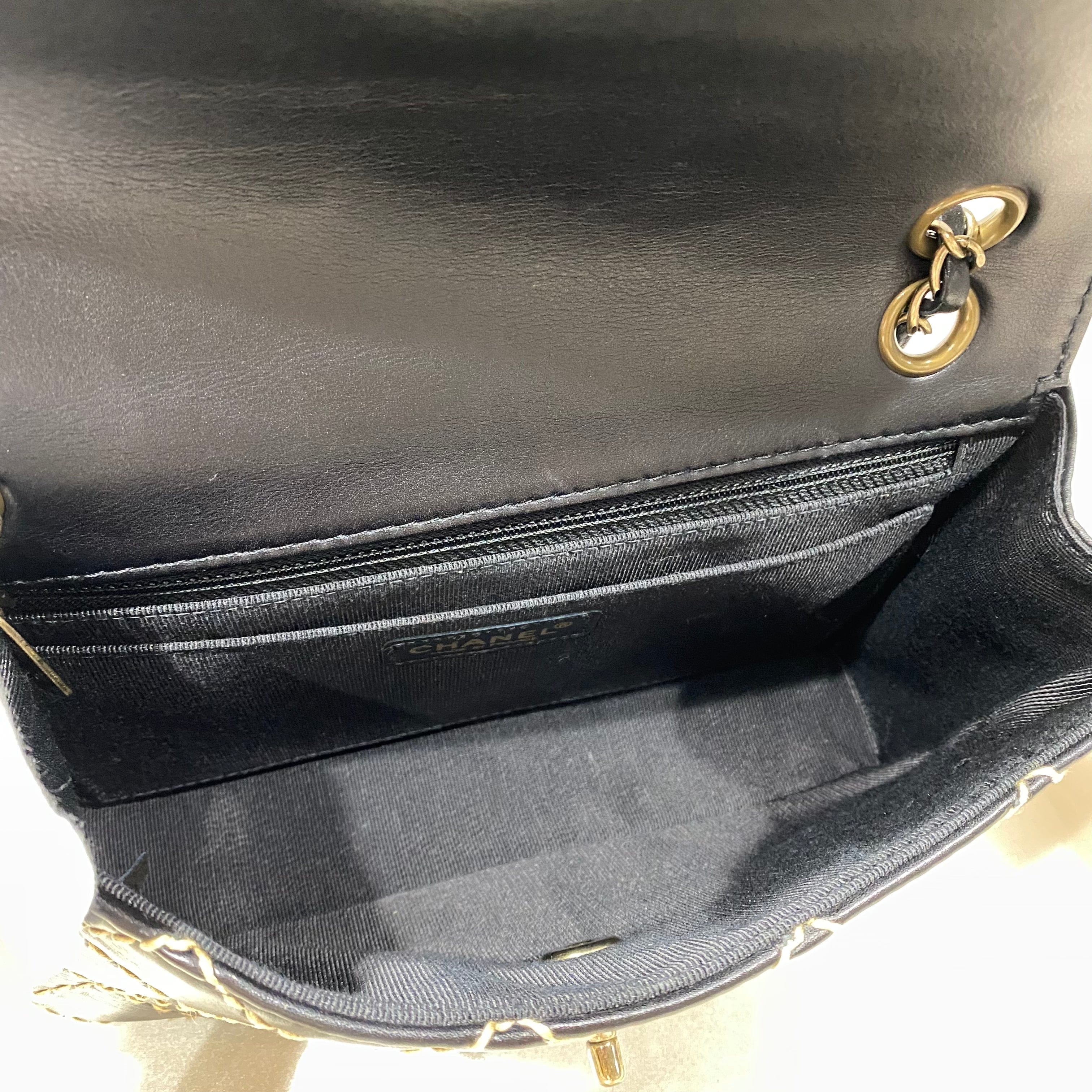 Chanel CHANEL VINTAGE WILD STITCH CHAIN SHOULDER BAG BLACK LAMB SKIN 90193508