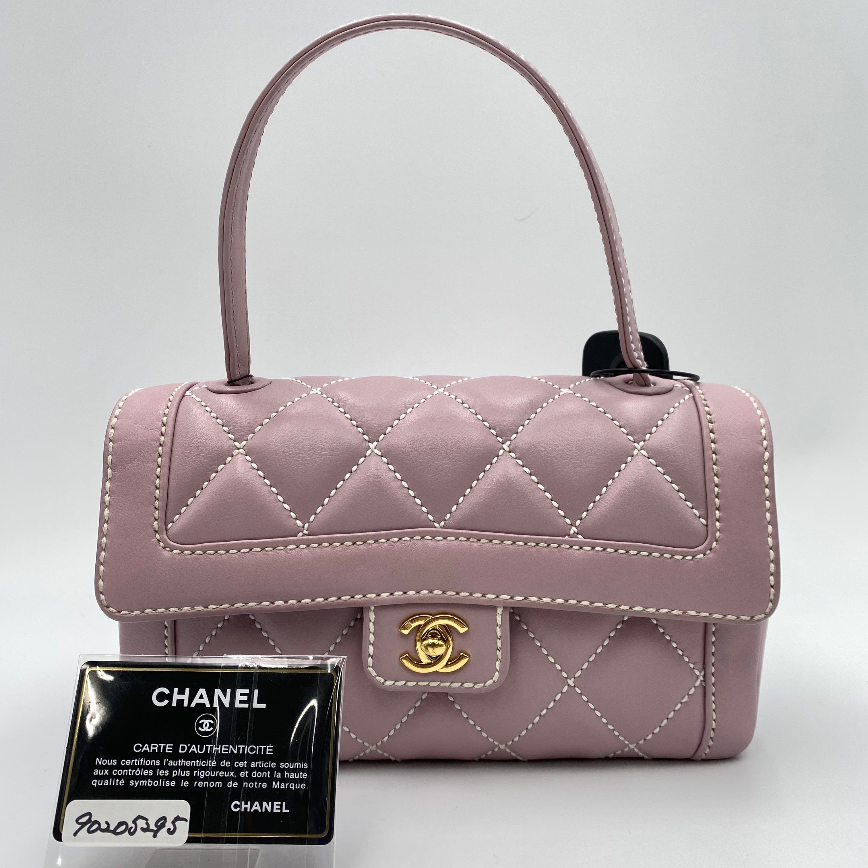 Chanel CHANEL VINTAGE WILD STITCH HAND BAG PURPLE LAMB SKIN 90205295