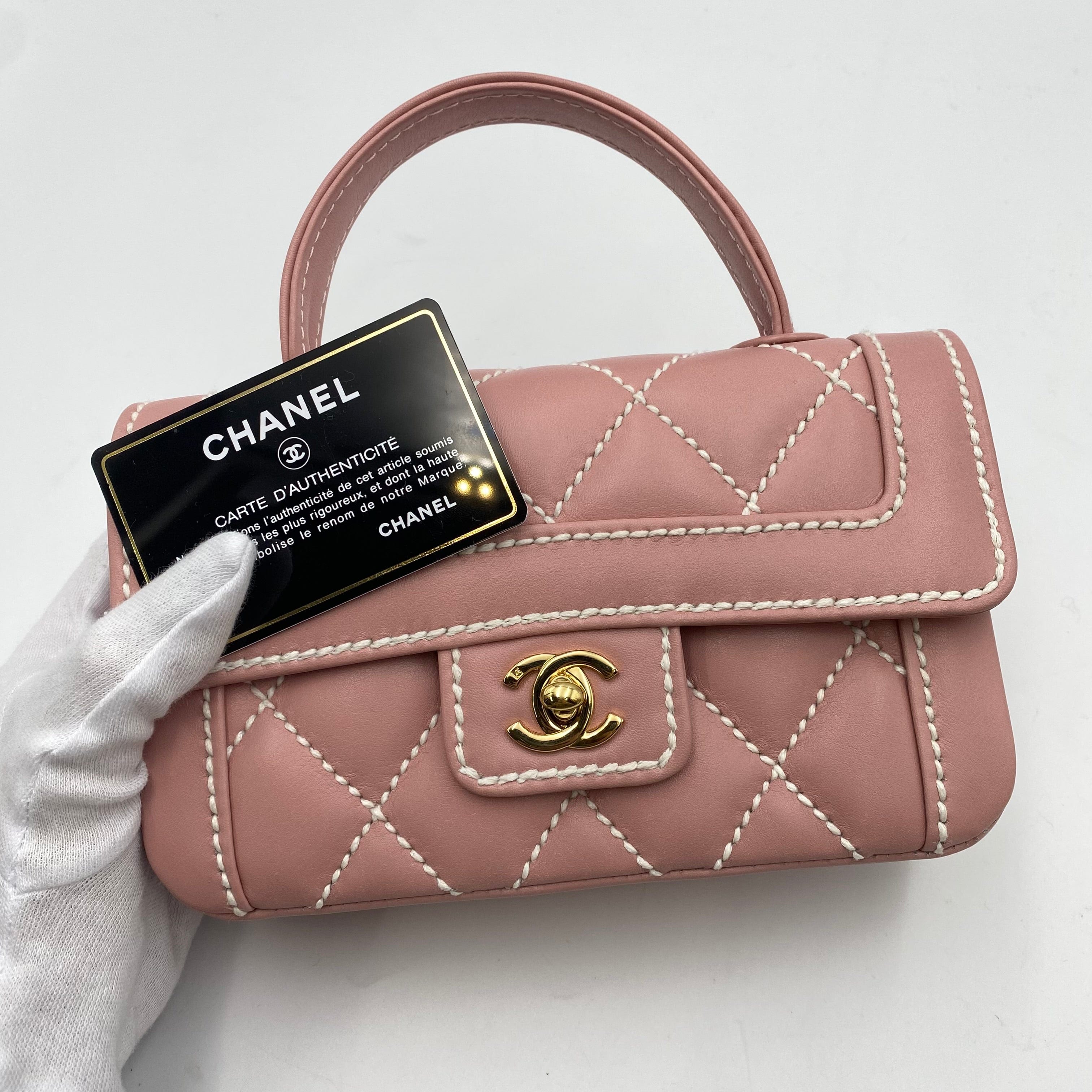 Chanel CHANEL VINTAGE WILDSTITCH HAND BAG PINK LAMB SKIN 90224533