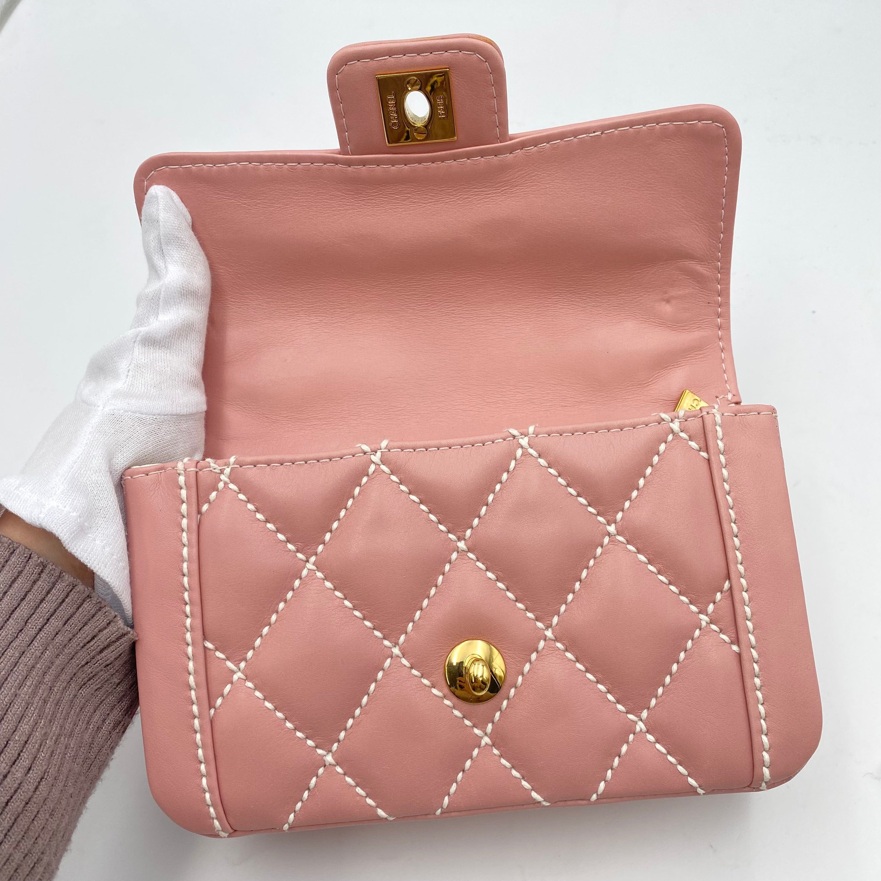 Chanel CHANEL VINTAGE WILDSTITCH HAND BAG PINK LAMB SKIN 90224533