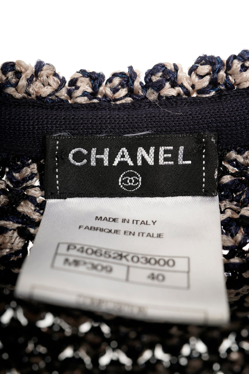 Chanel Cardigan blue/ beige knitted with chain ASL9499