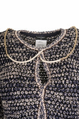 Chanel Cardigan blue/ beige knitted with chain ASL9499