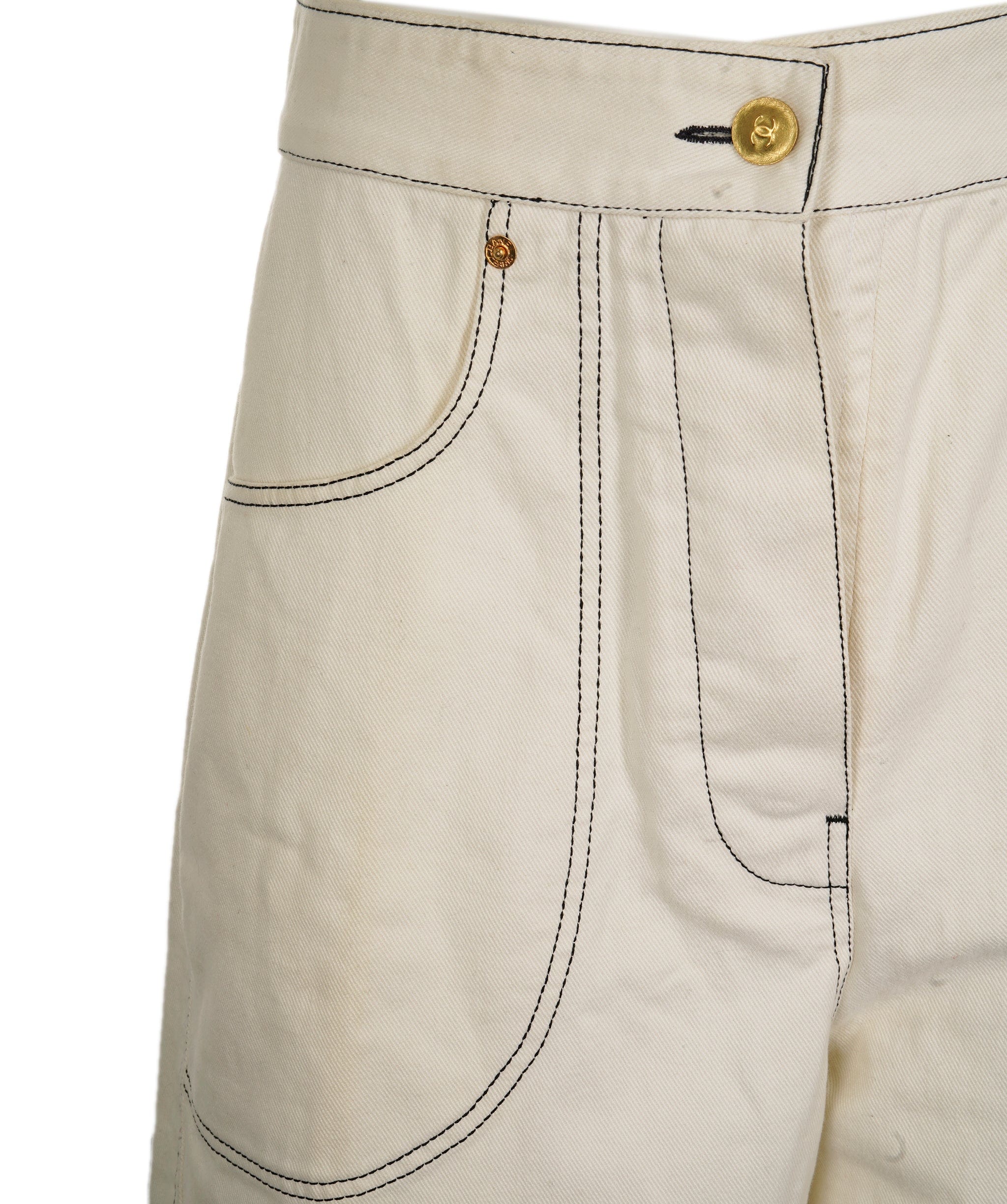 Chanel CC Spring Summer 1994 White Denim Pants - Baggy Pants ASL9477