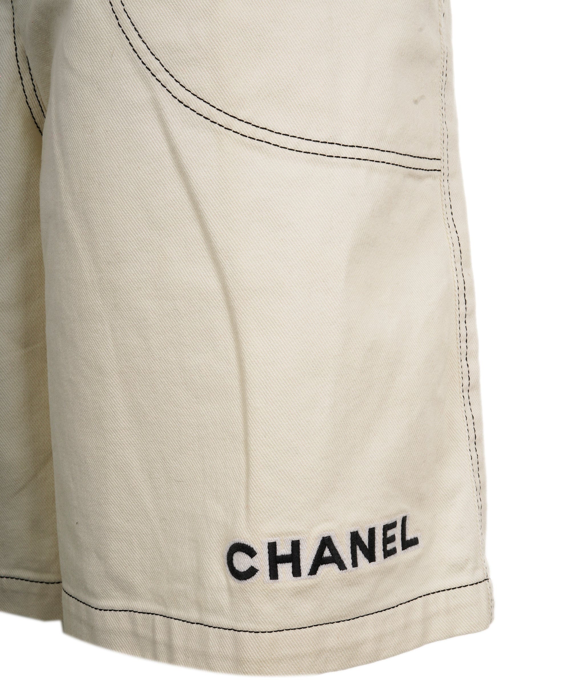 Chanel CC Spring Summer 1994 White Denim Pants - Baggy Pants ASL9477
